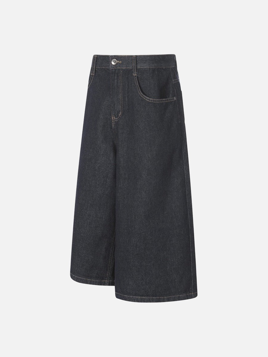 Culotte ancho de tela vaquera índigo oscuro