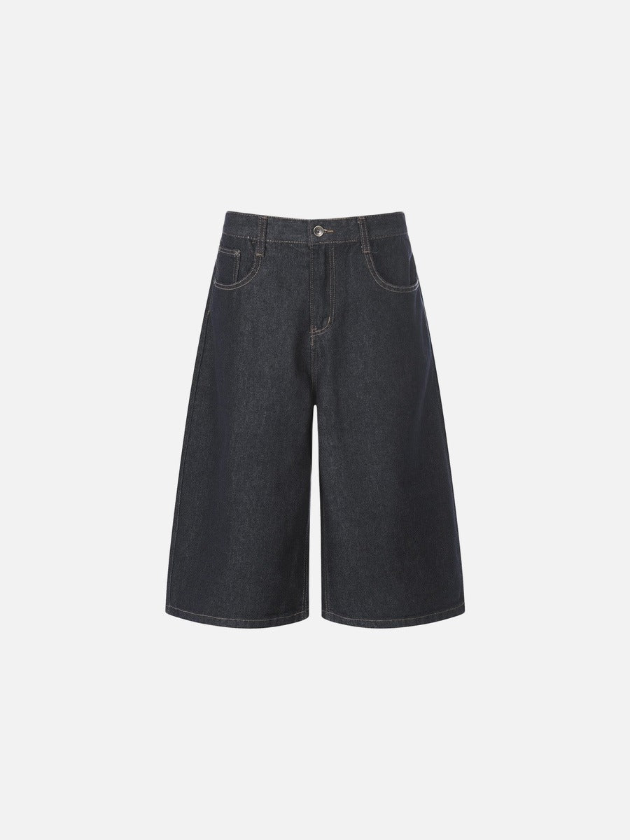 Culotte ancho de tela vaquera índigo oscuro