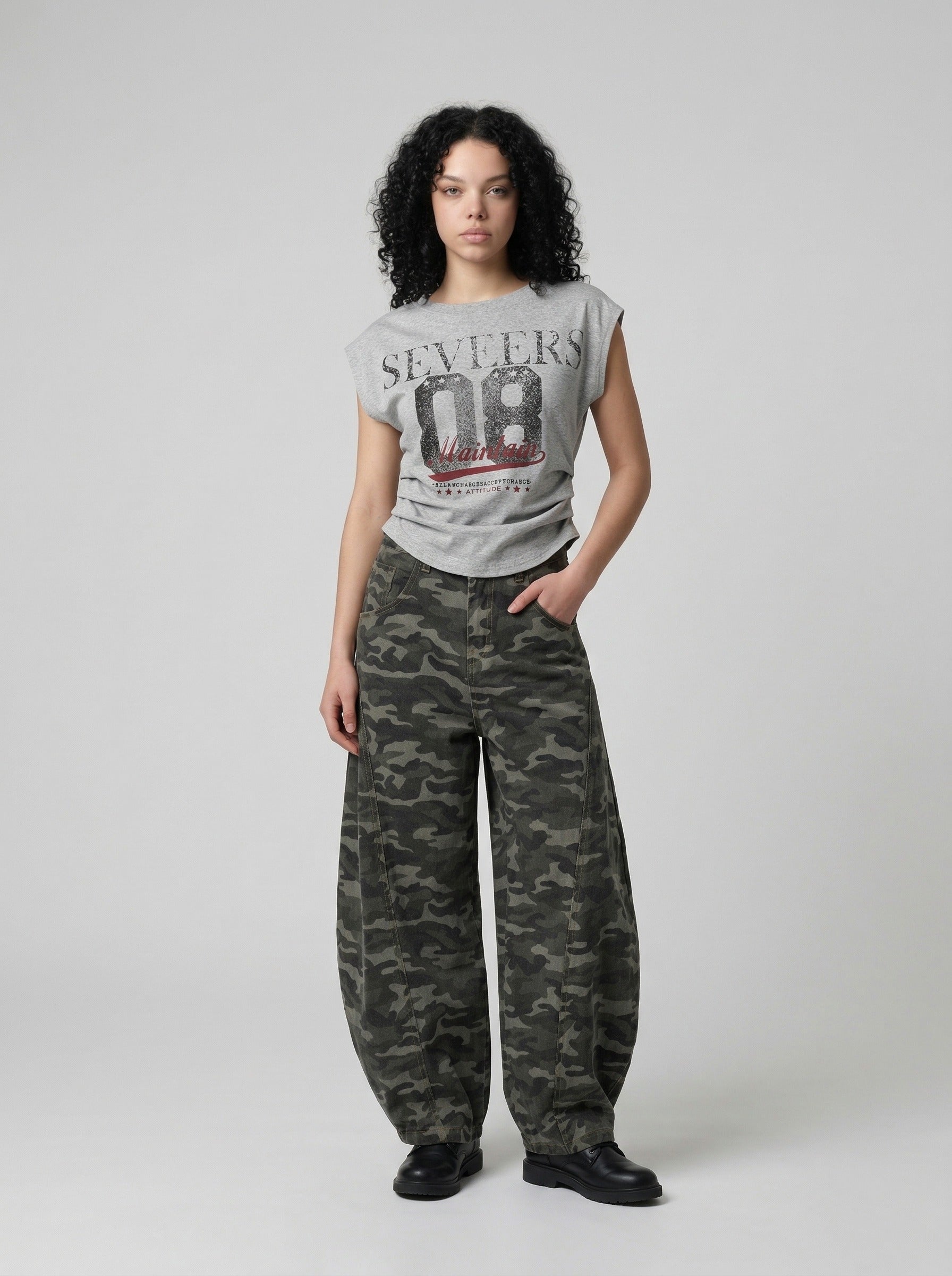 Camiseta Fruncida Estampado Desgastado