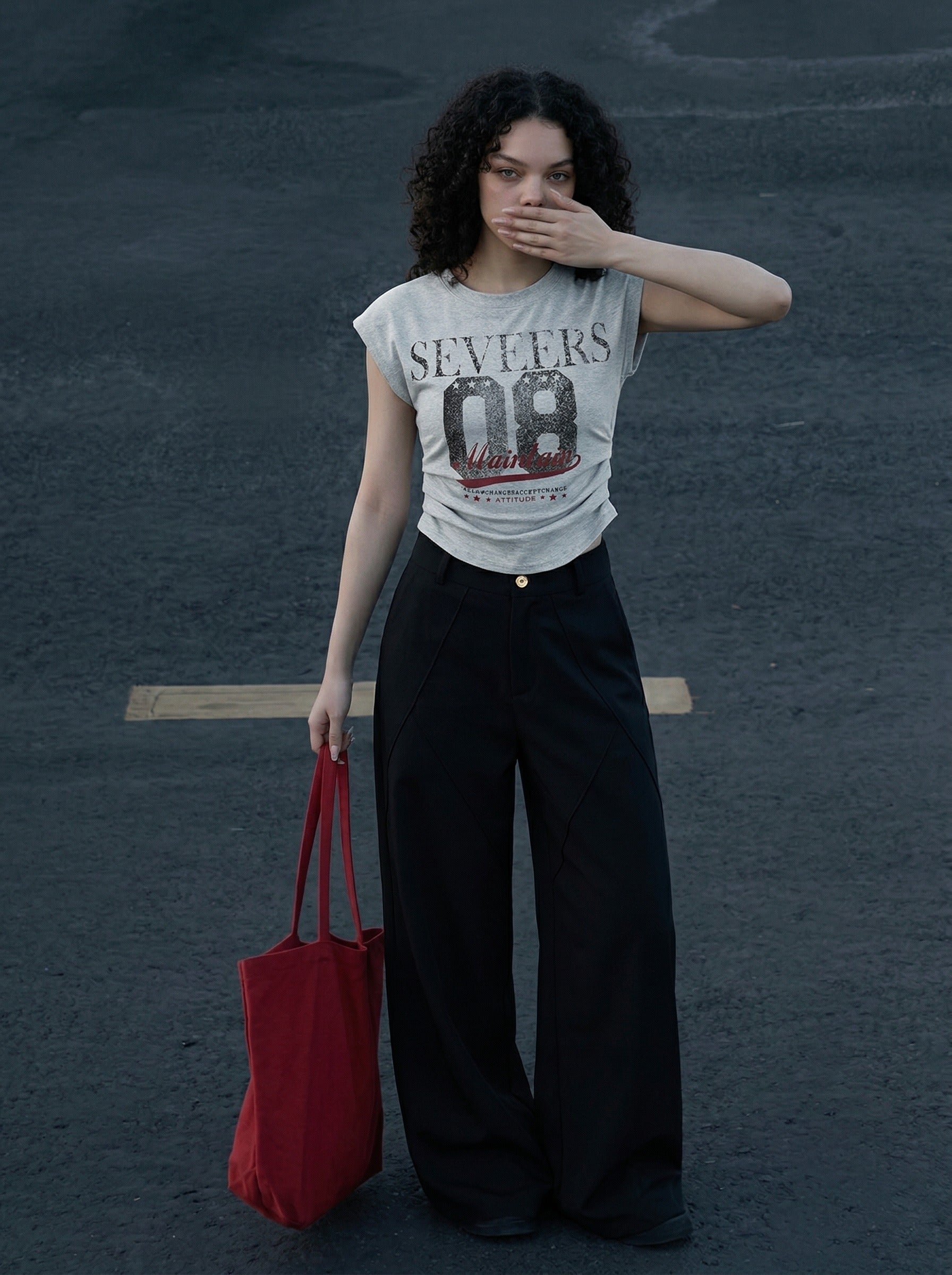 Camiseta Fruncida Estampado Desgastado