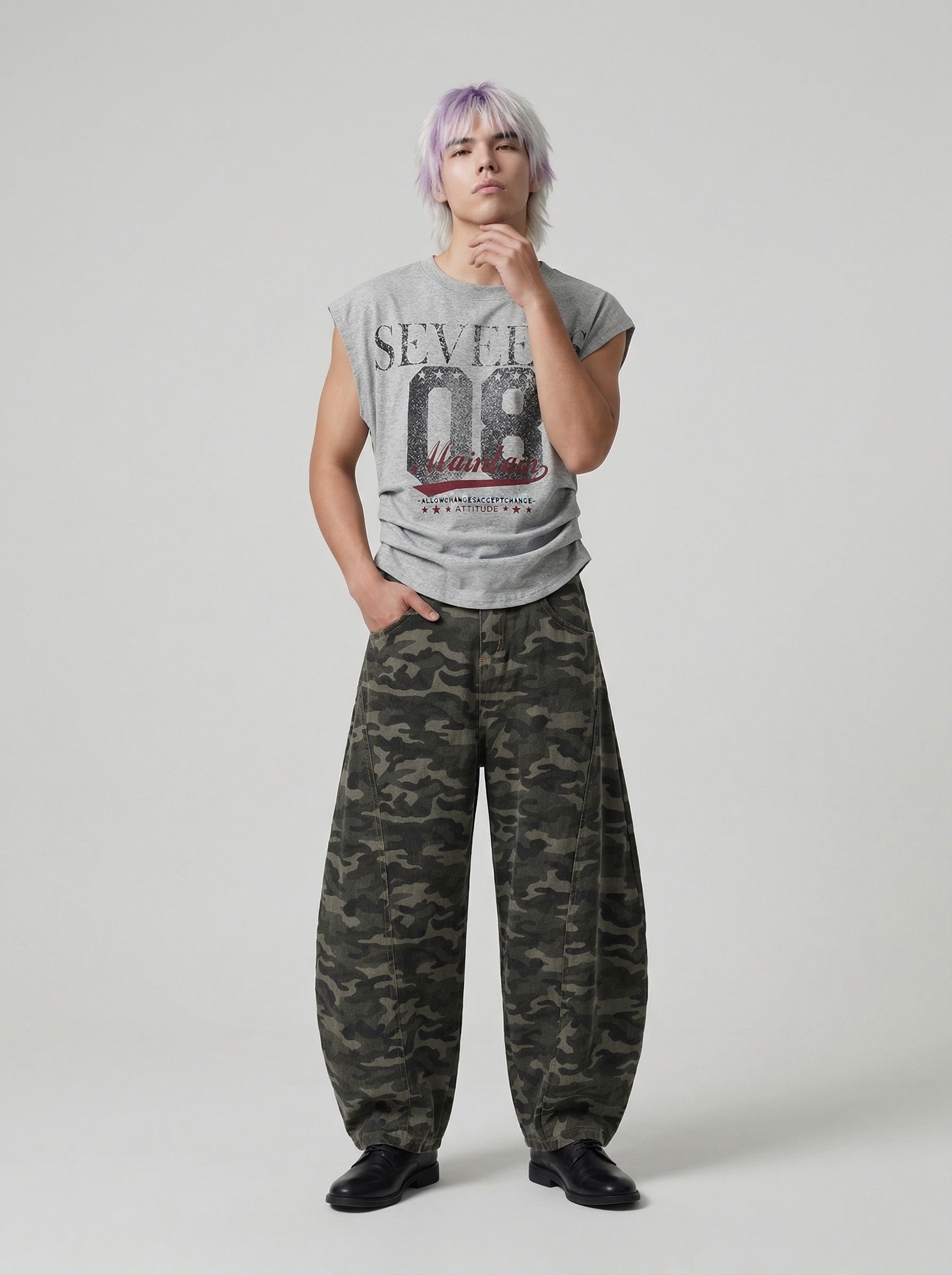 Camiseta Fruncida Estampado Desgastado
