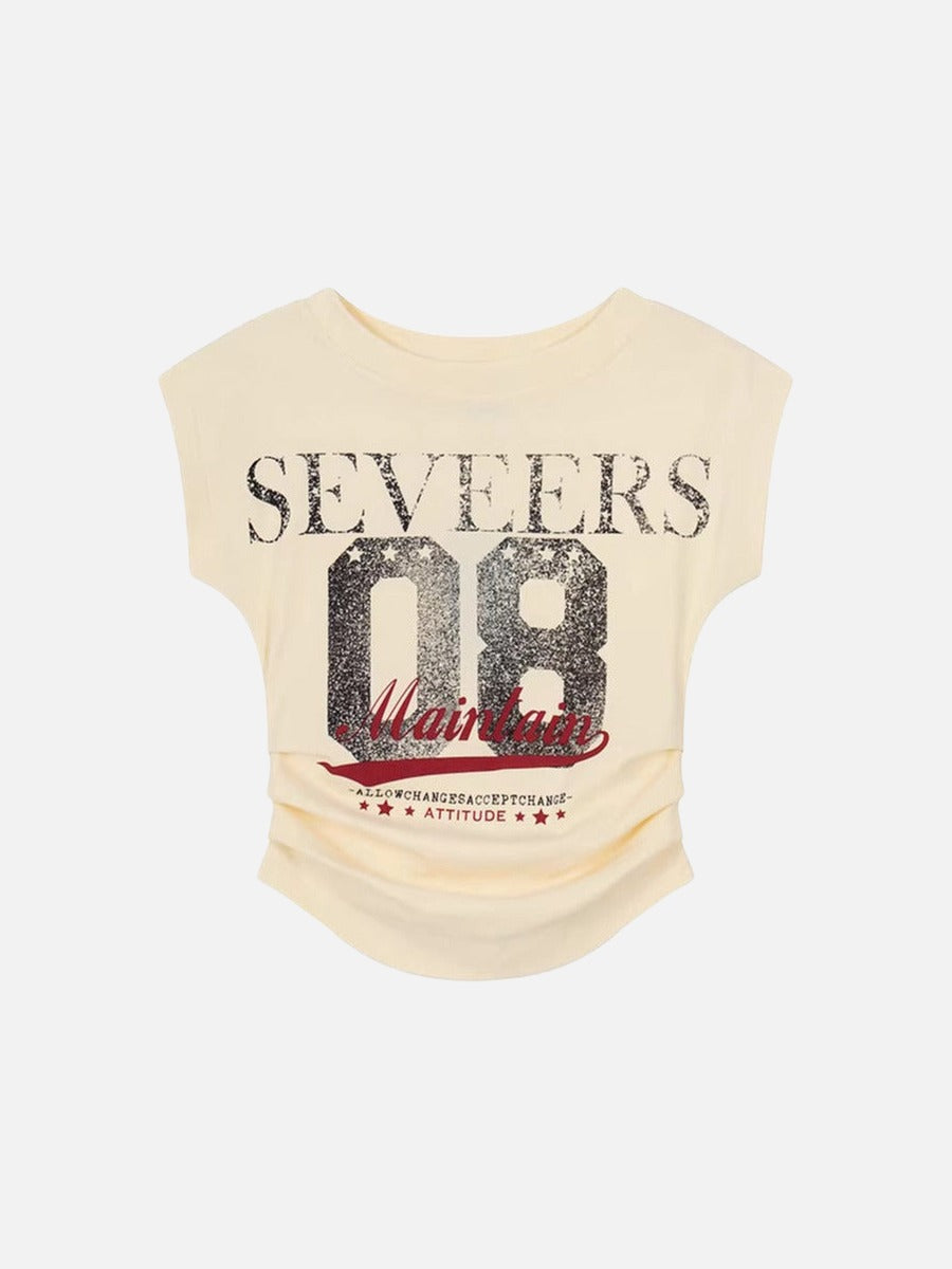 Camiseta Fruncida Estampado Desgastado