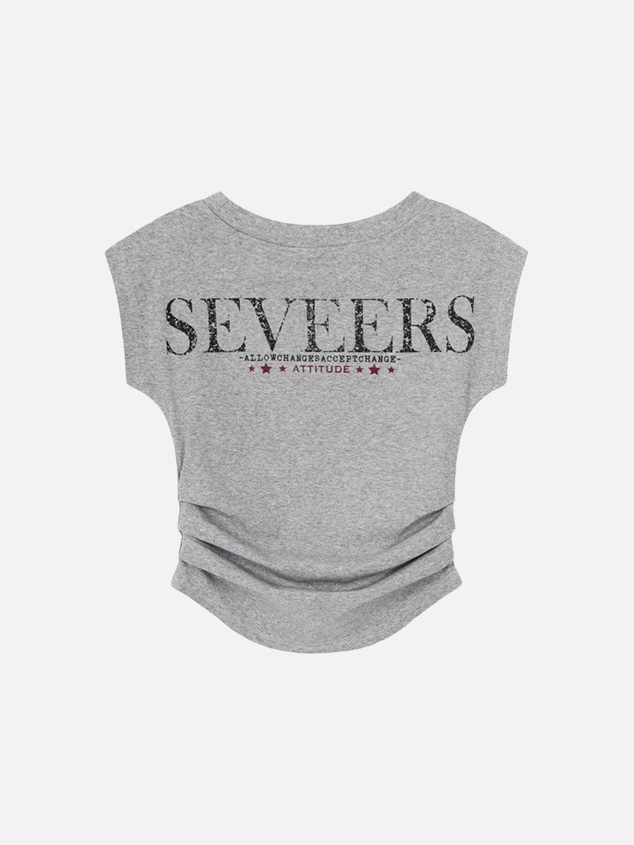 Camiseta Fruncida Estampado Desgastado
