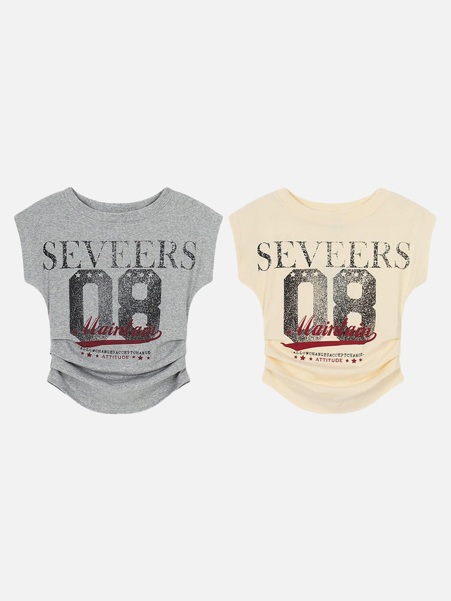Camiseta Fruncida Estampado Desgastado