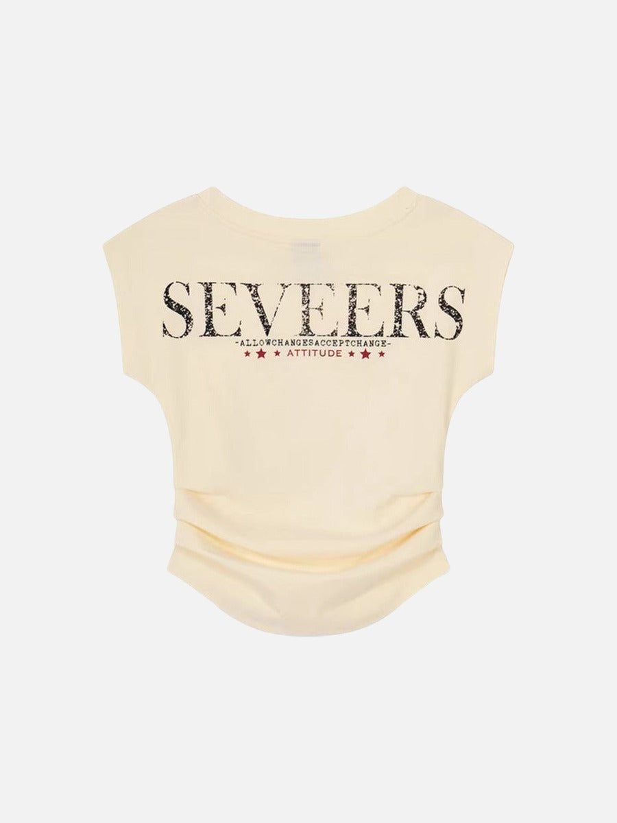 Camiseta Fruncida Estampado Desgastado