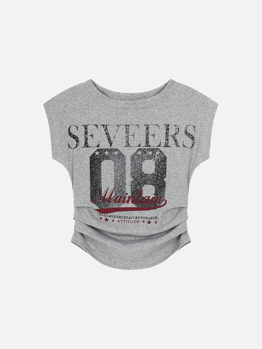 Camiseta Fruncida Estampado Desgastado