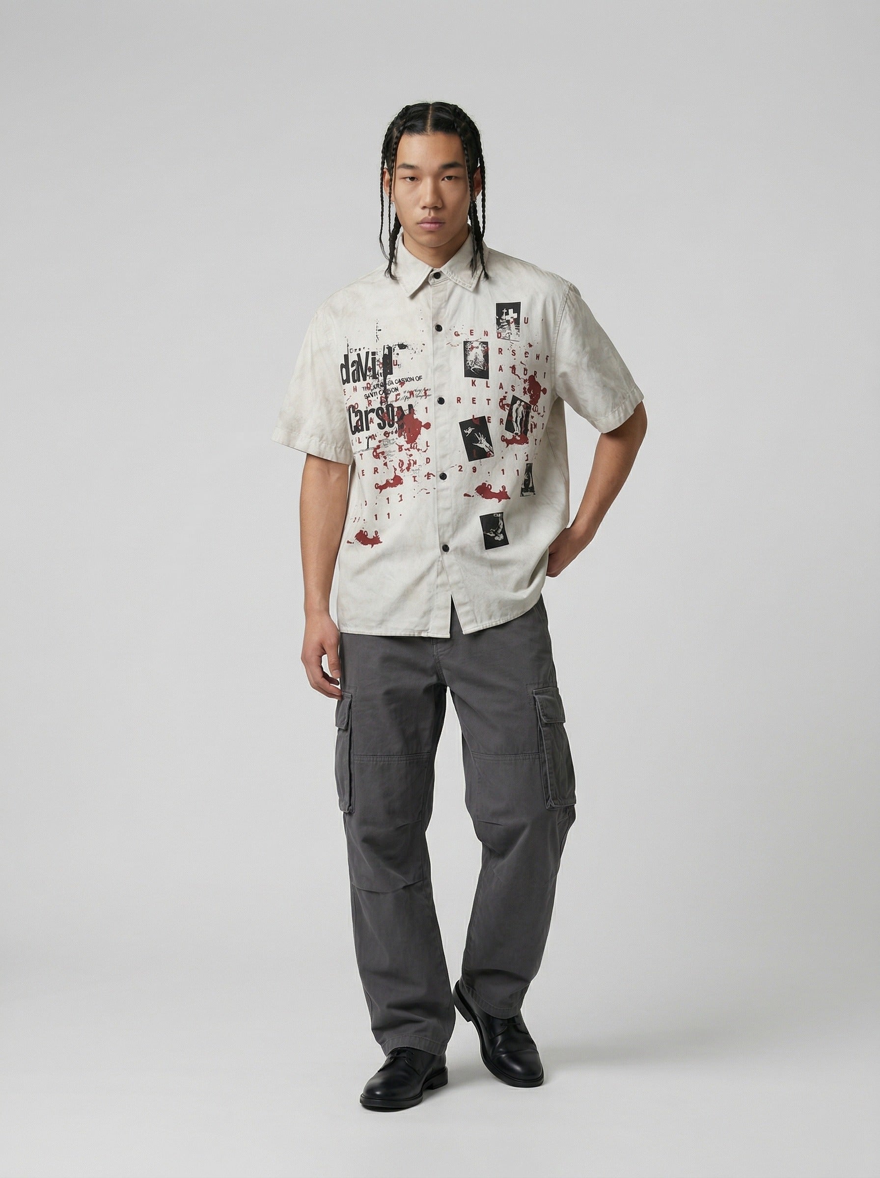 Camisa abotonada con estampado gráfico de estilo grunge desgastado