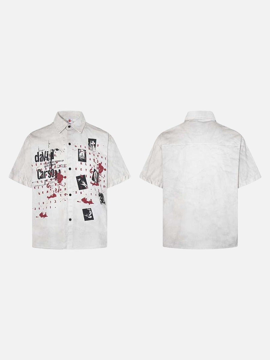 Camisa abotonada con estampado gráfico de estilo grunge desgastado