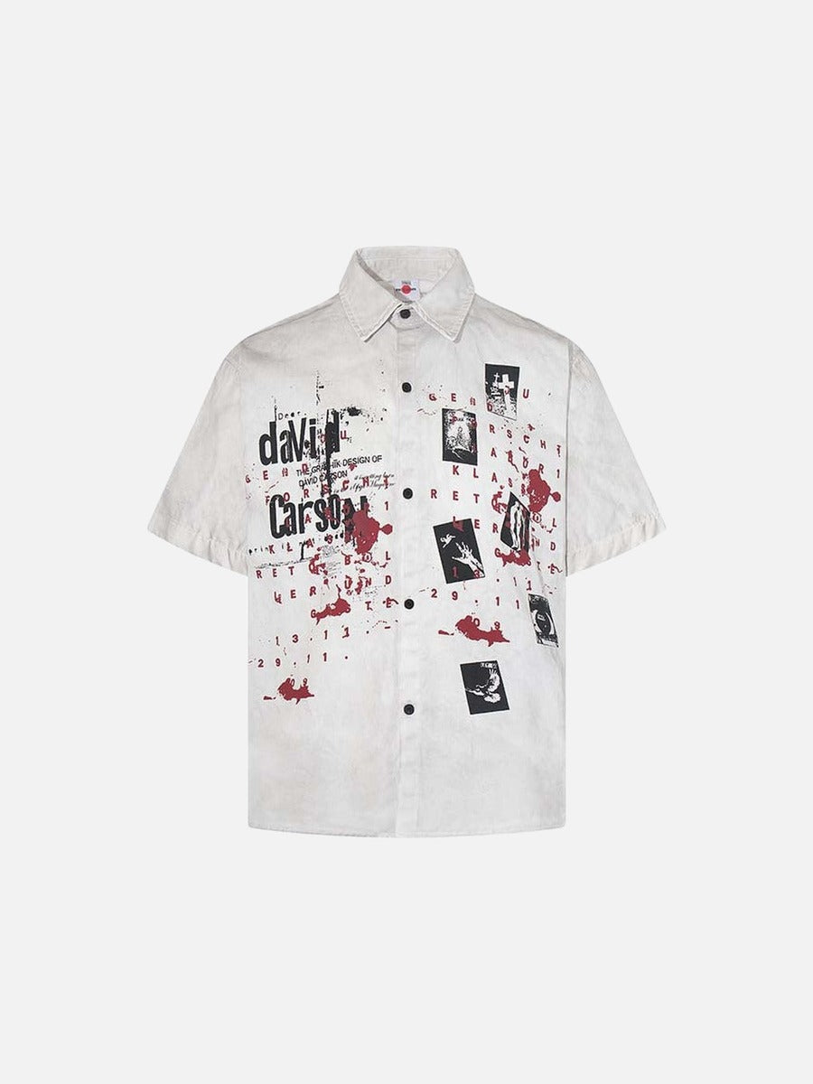 Camisa abotonada con estampado gráfico de estilo grunge desgastado