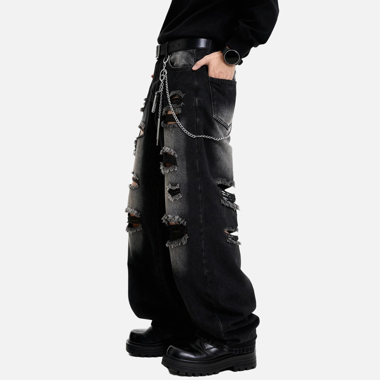 Distressed Wide-Leg Black Jeans