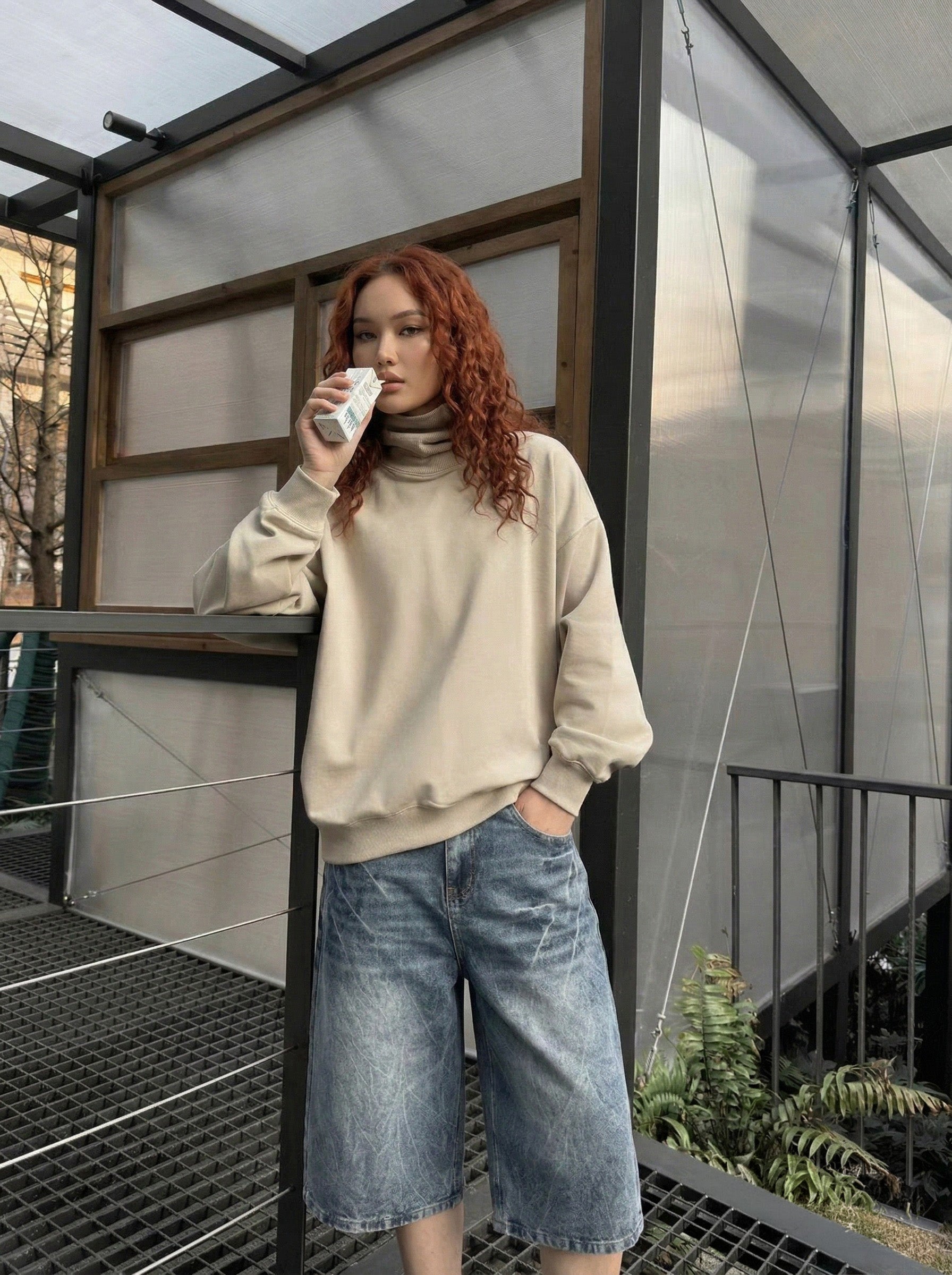 Distressed Wide-Leg Denim Jort