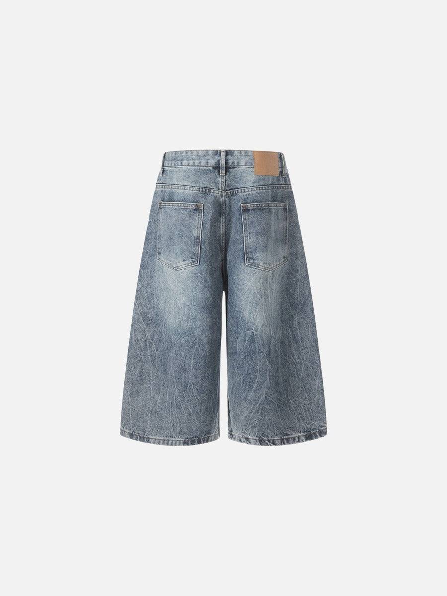 Distressed Wide-Leg Denim Jort