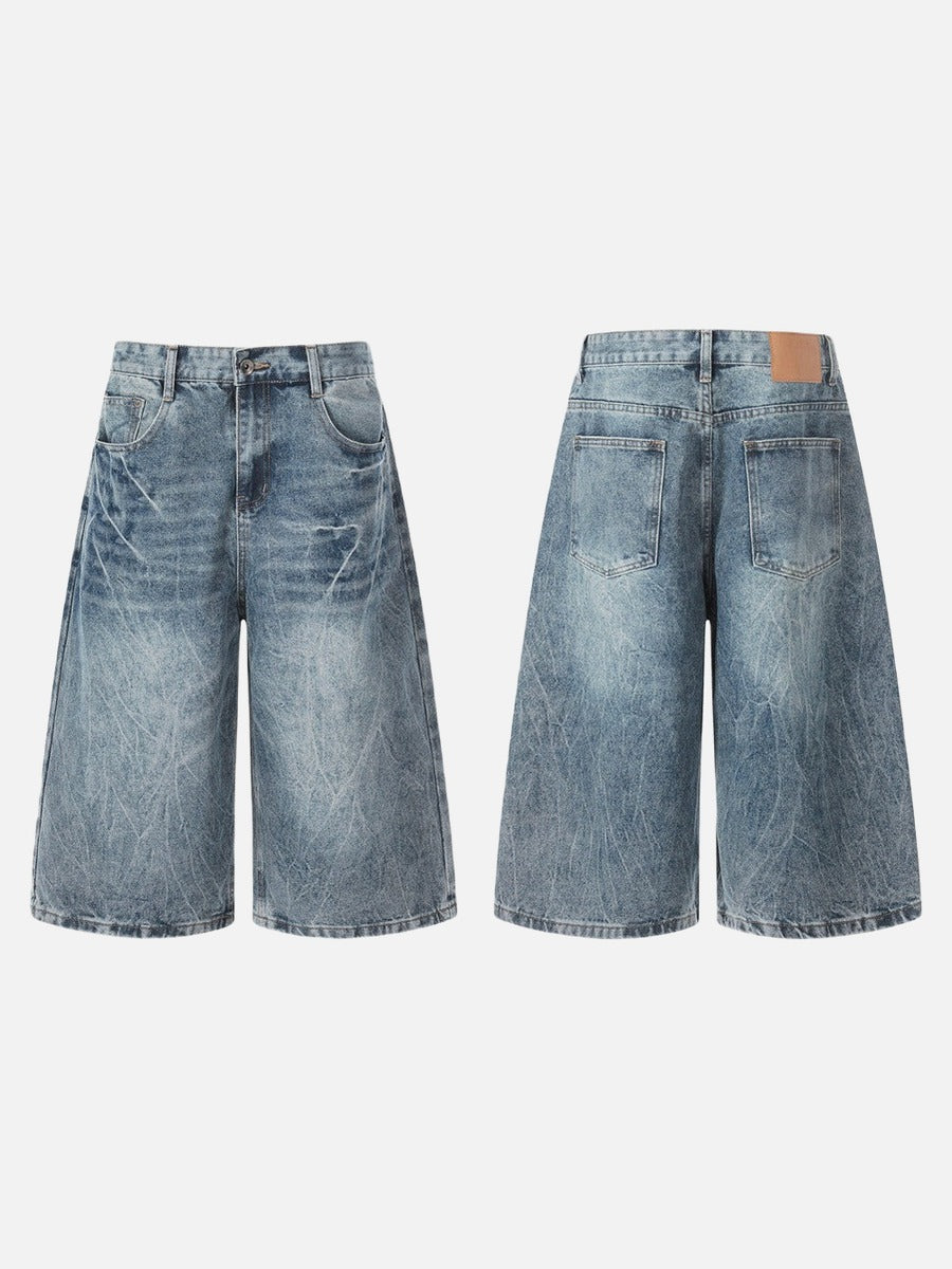 Distressed Wide-Leg Denim Jort