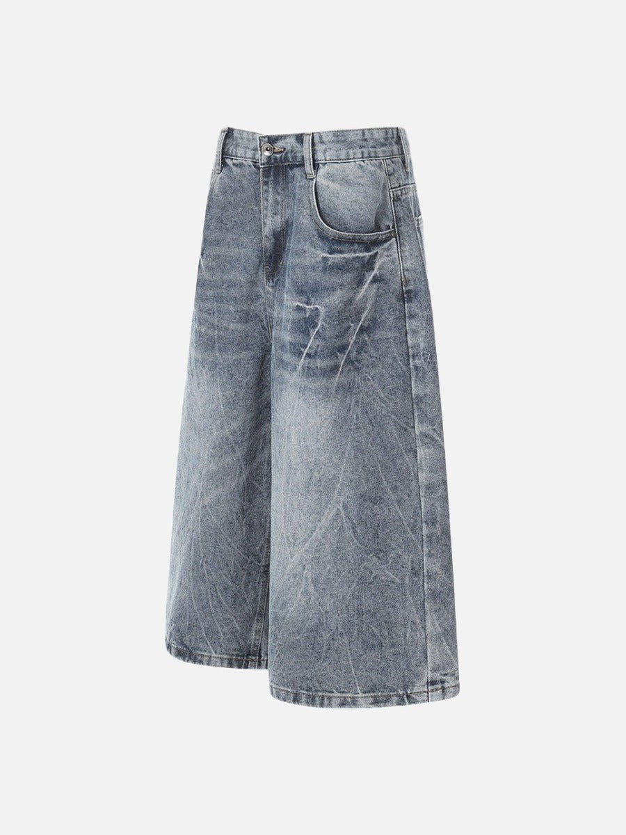 Distressed Wide-Leg Denim Jort