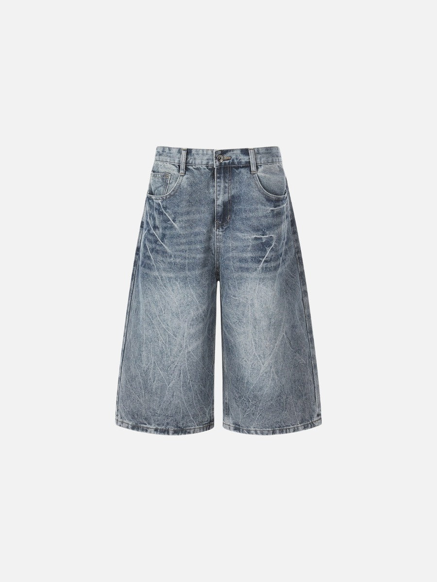 Distressed Wide-Leg Denim Jort