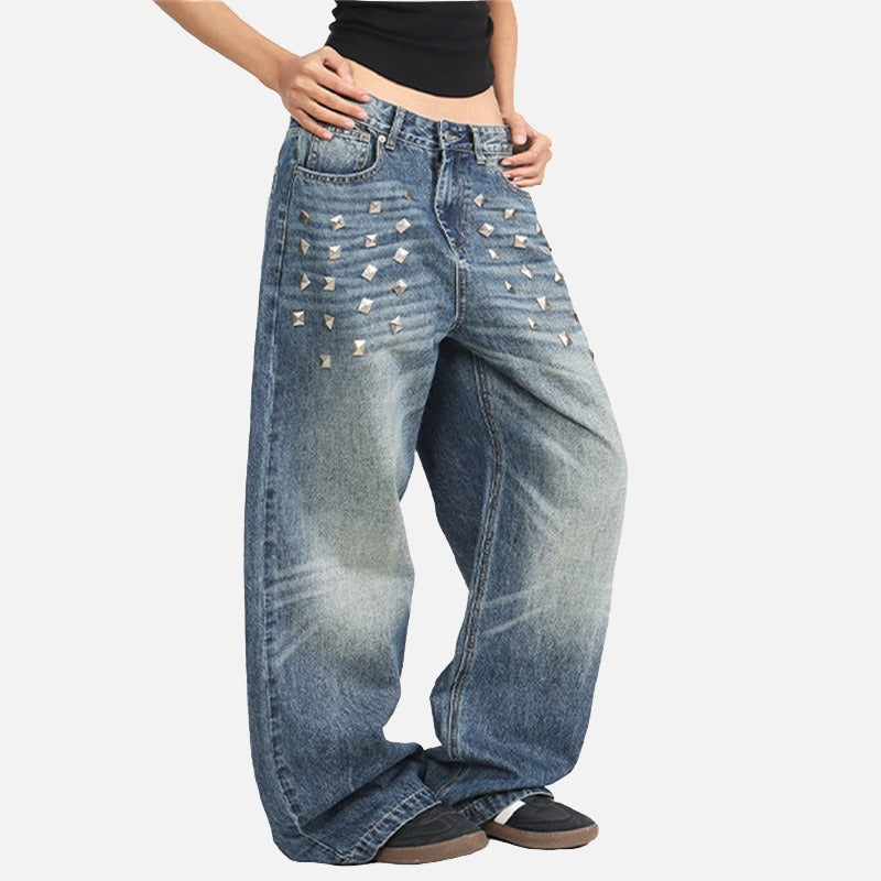 Studded Wide-Leg Denim Jeans