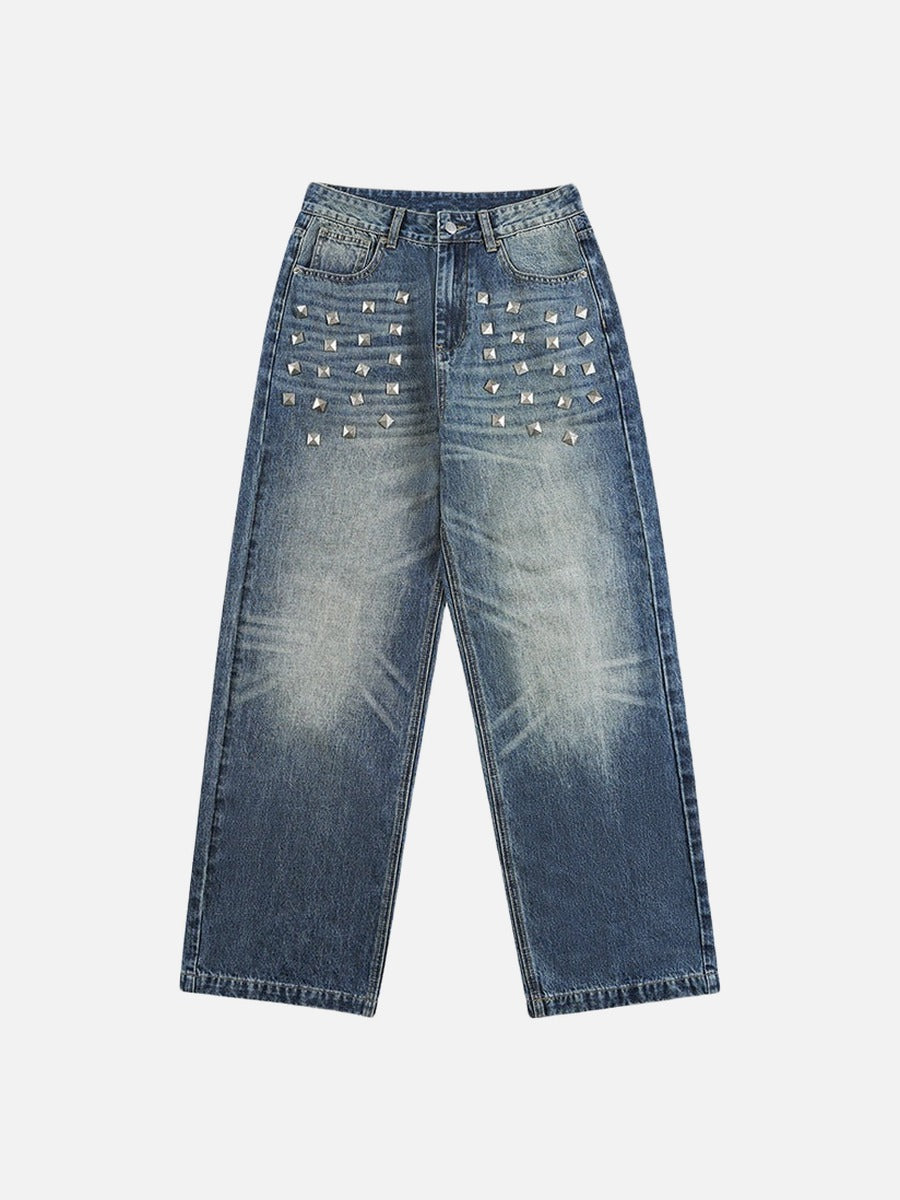 Studded Wide-Leg Denim Jeans