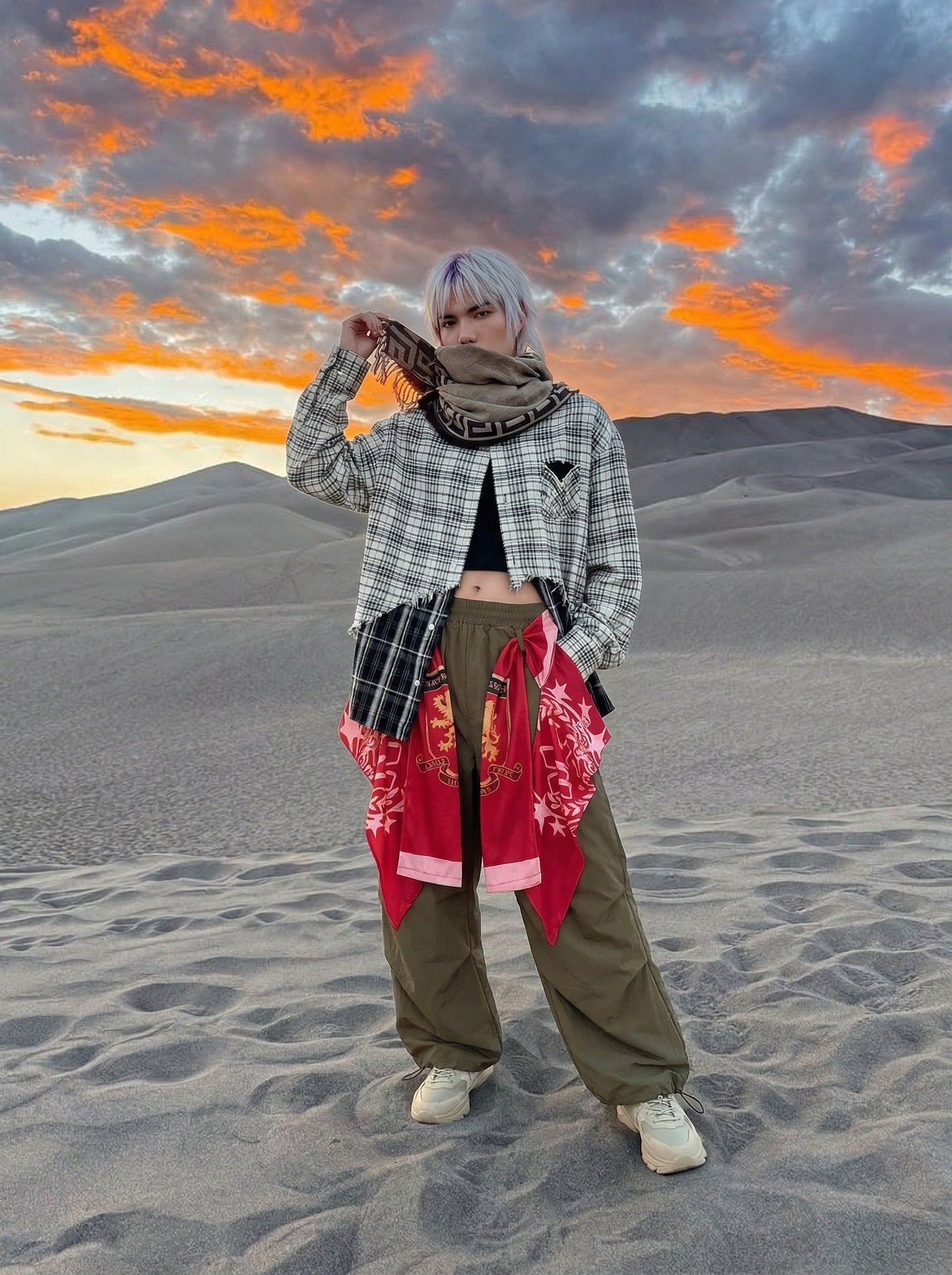 Draped Cargo Pants with Graphic Overlays