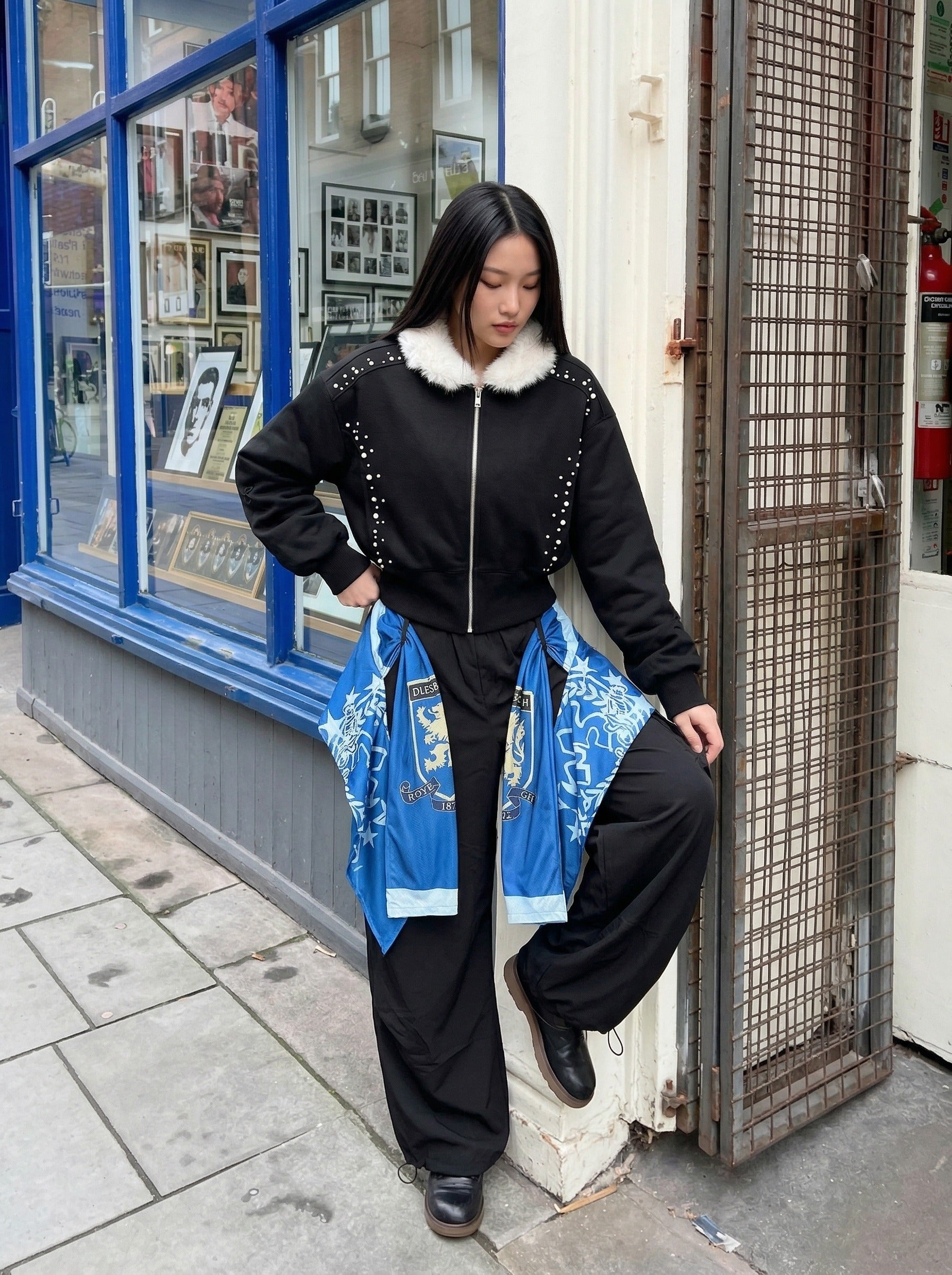 Draped Cargo Pants with Graphic Overlays