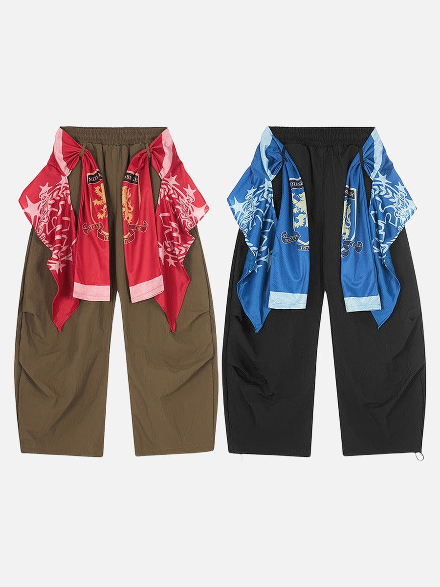 Draped Cargo Pants with Graphic Overlays