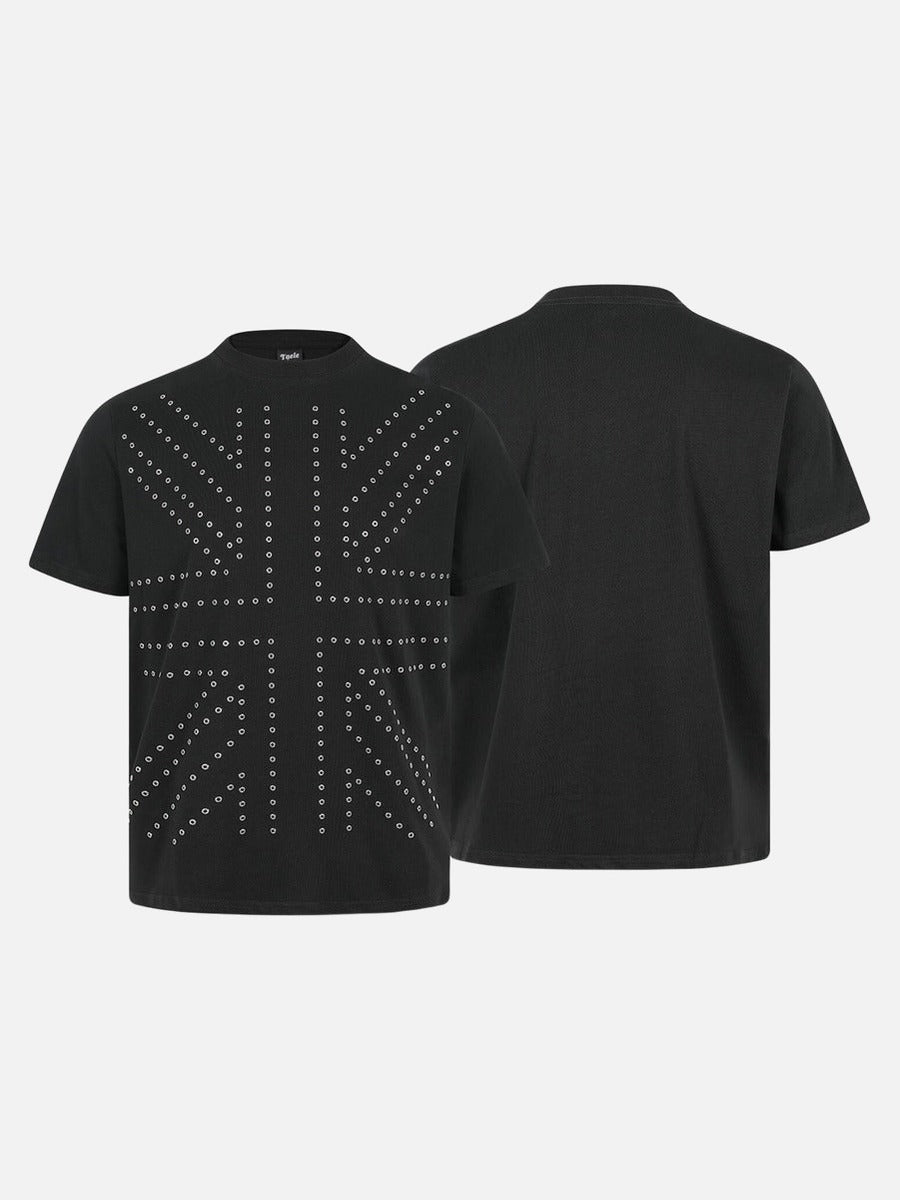Camiseta Negra con Ojales Metálicos de Estilo Atrevido