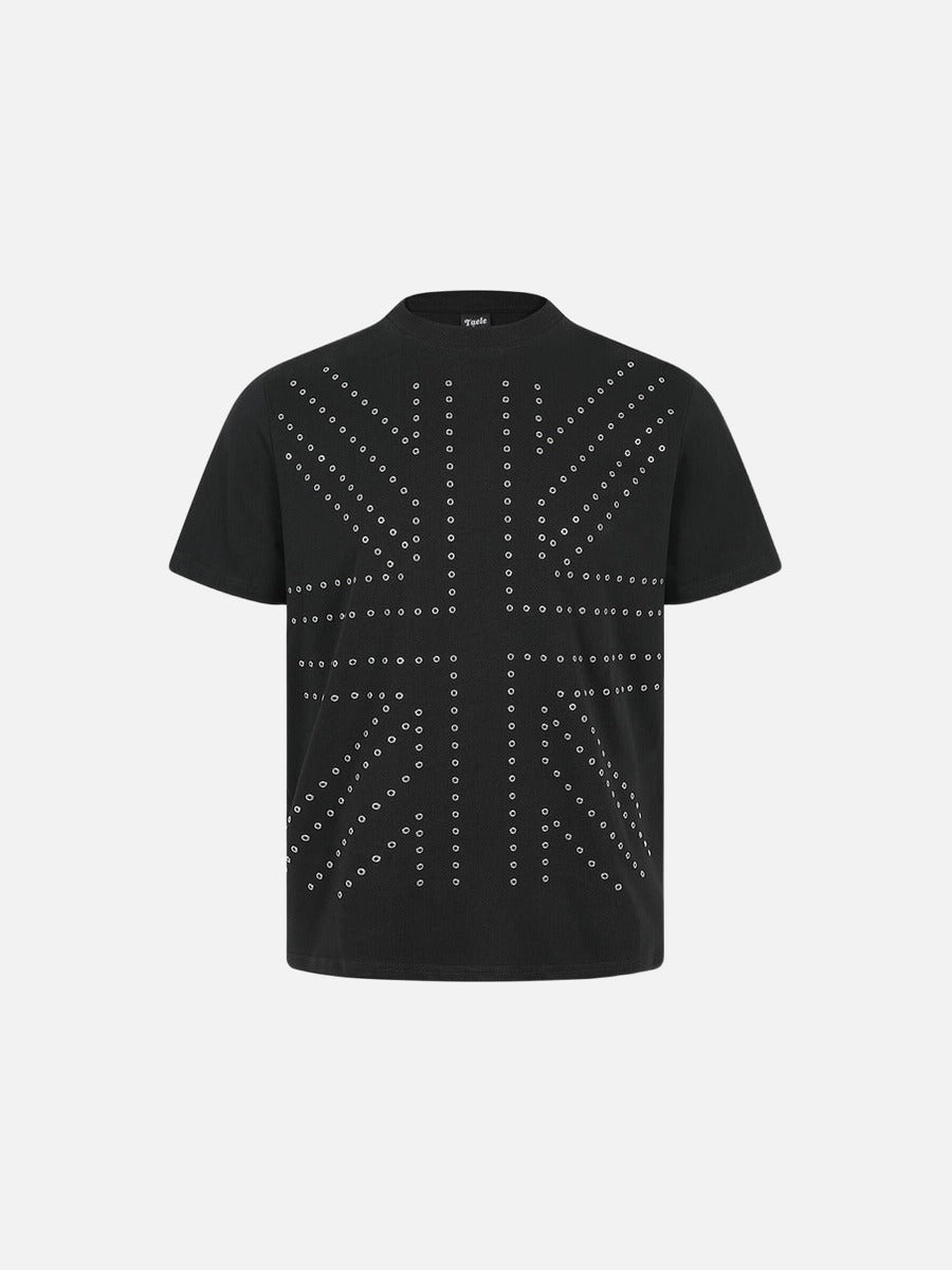 Camiseta Negra con Ojales Metálicos de Estilo Atrevido