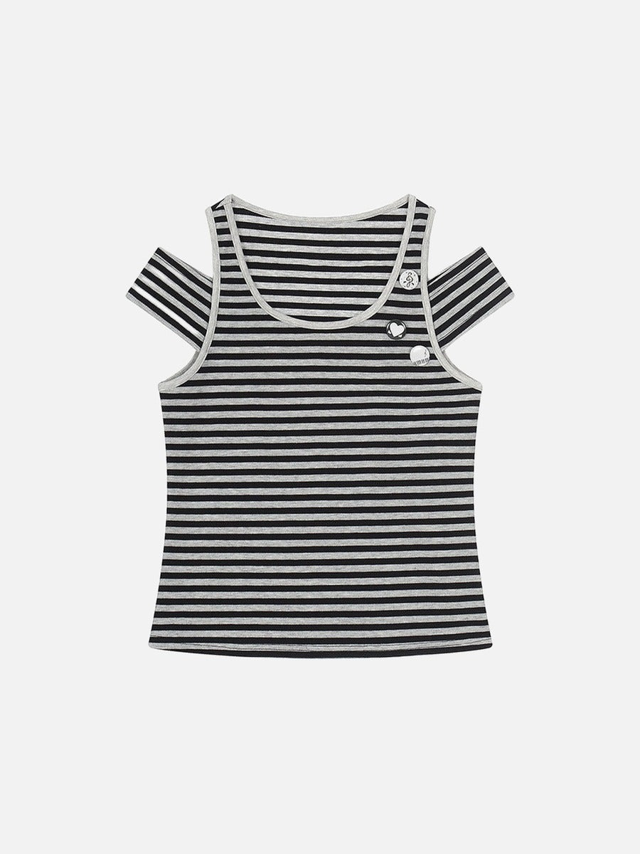 Edgy Striped Cut-Out Tank Top