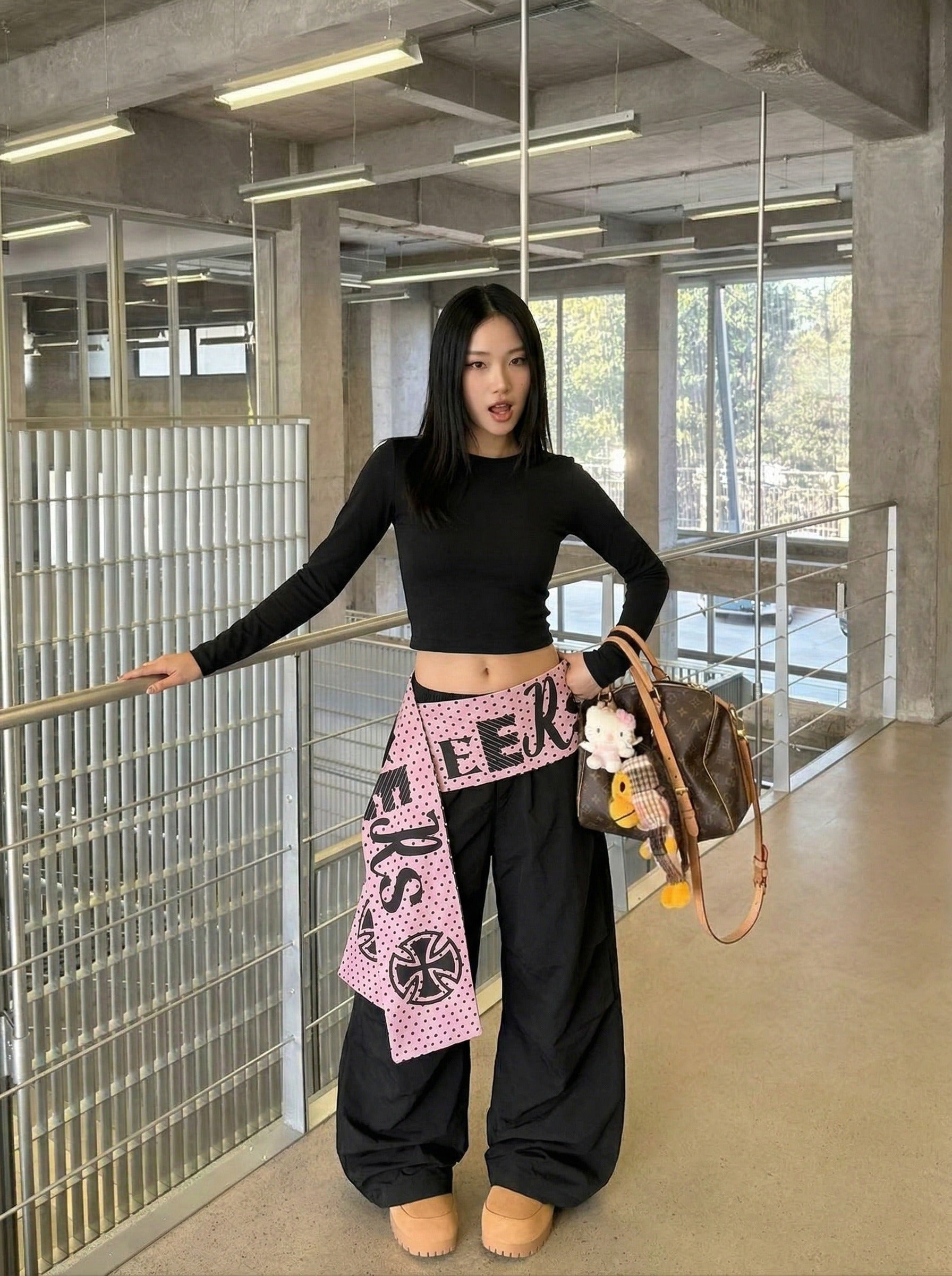 Edgy Wide-Leg Pants with Contrast Sash