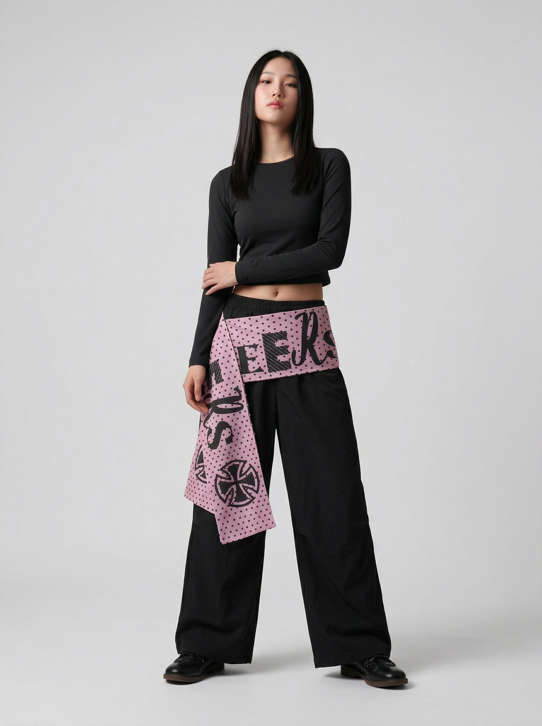 Edgy Wide-Leg Pants with Contrast Sash