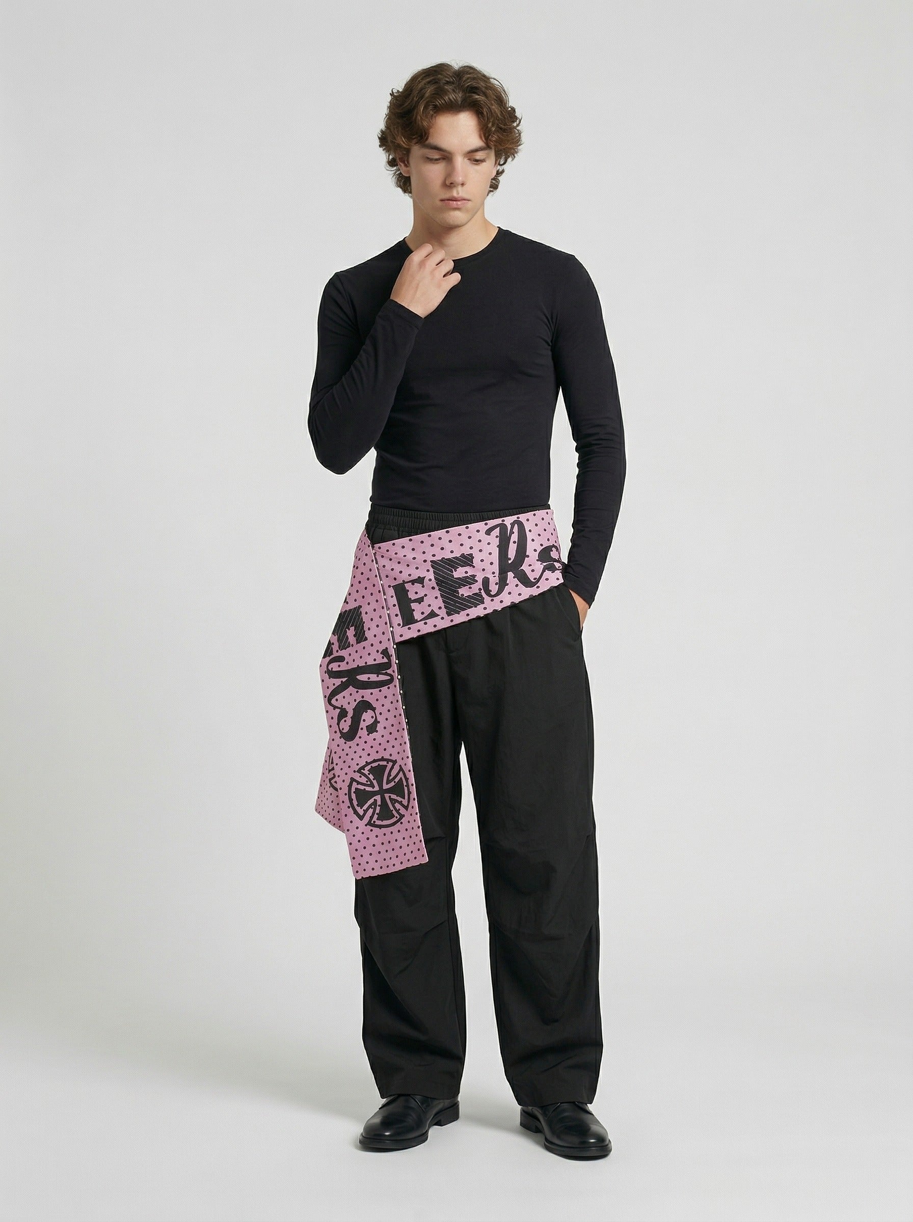 Edgy Wide-Leg Pants with Contrast Sash