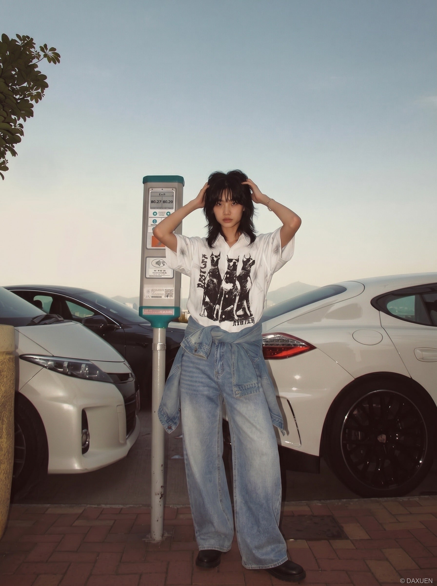 Faded Light Blue Wide-Leg Denim Jeans
