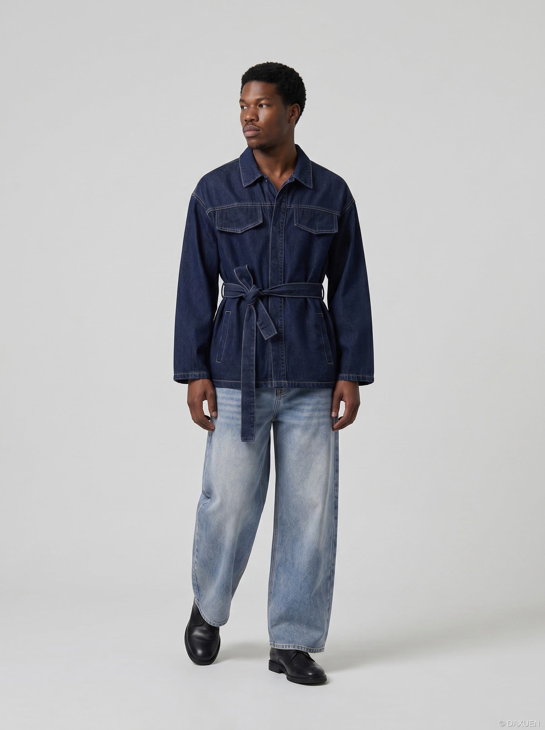 Faded Light Blue Wide-Leg Denim Jeans