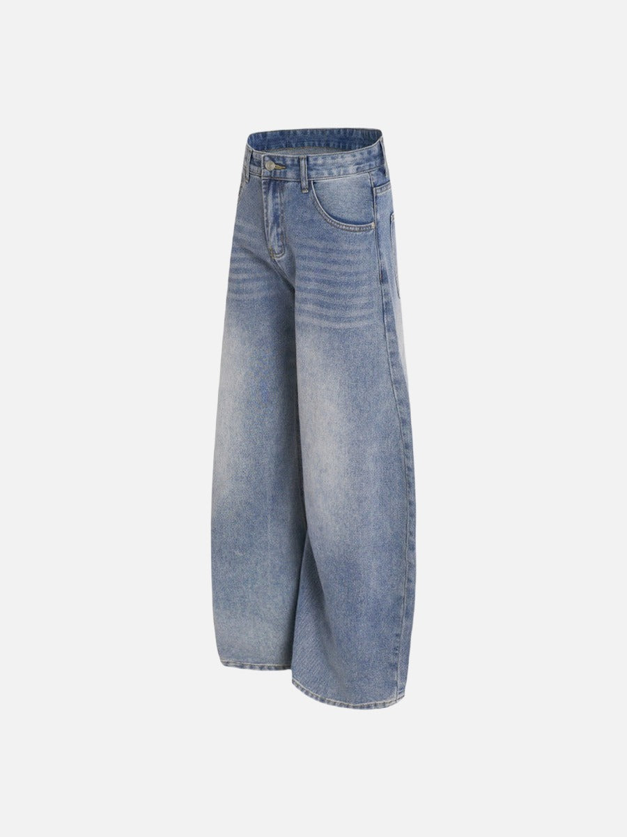 Faded Light Blue Wide-Leg Denim Jeans