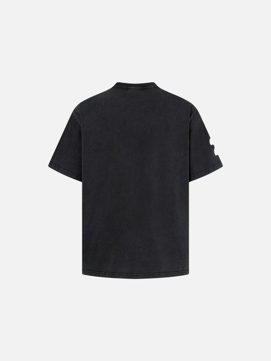 Camiseta de cuello redondo desteñida con diseño de unicornio