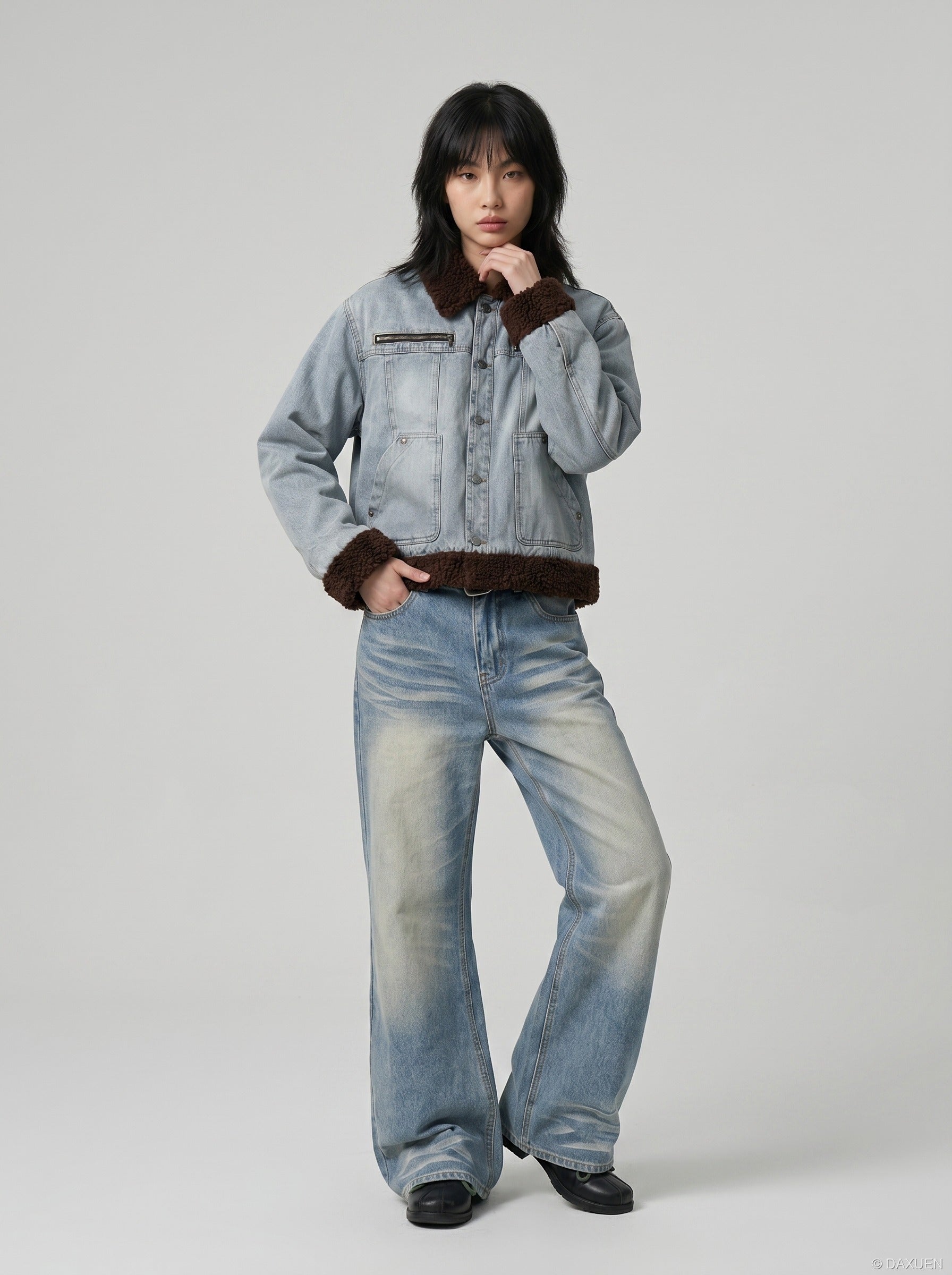 Flared Wide-Leg Denim Jeans