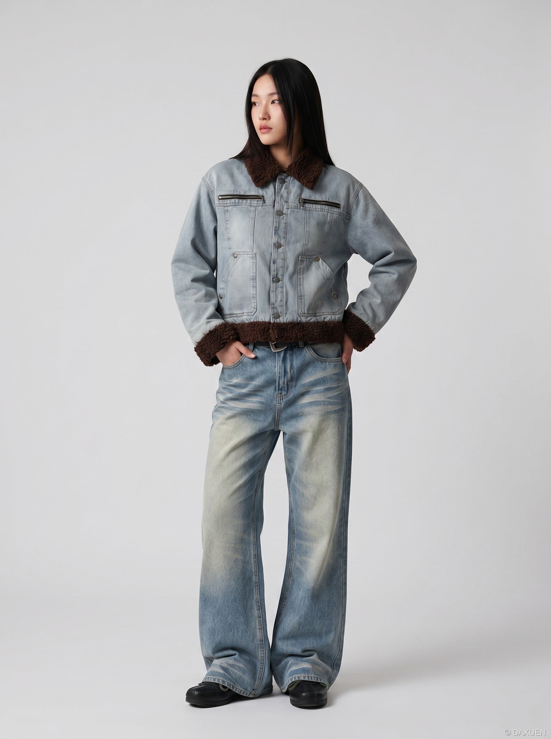 Flared Wide-Leg Denim Jeans