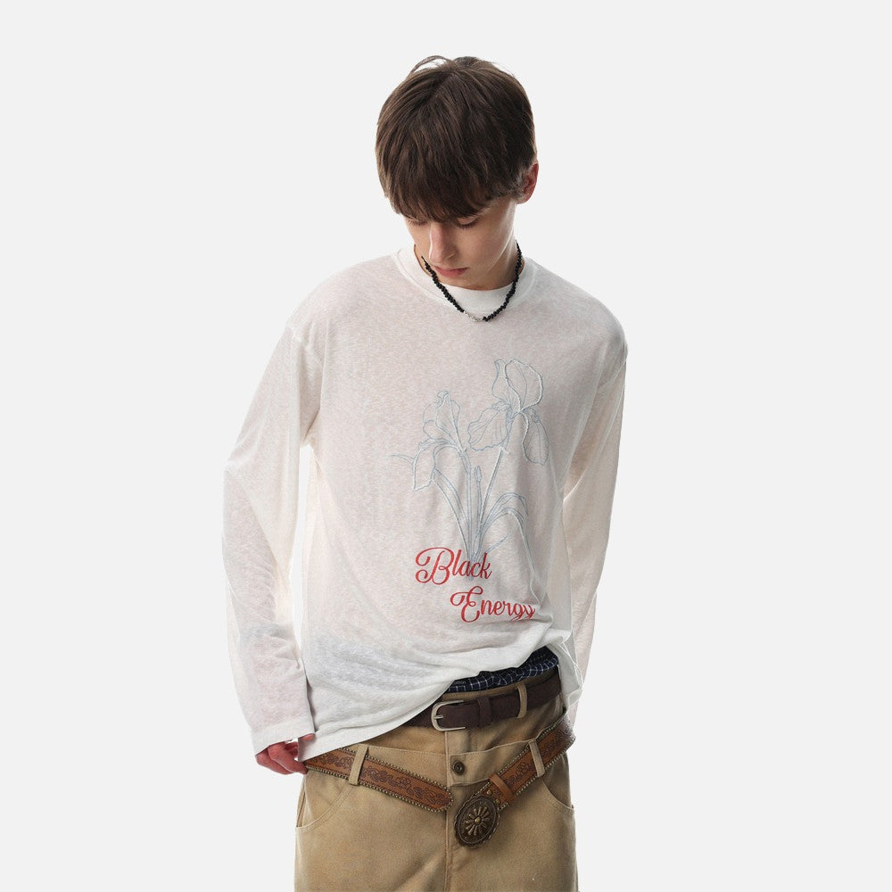 Camiseta de manga larga con dibujo lineal floral