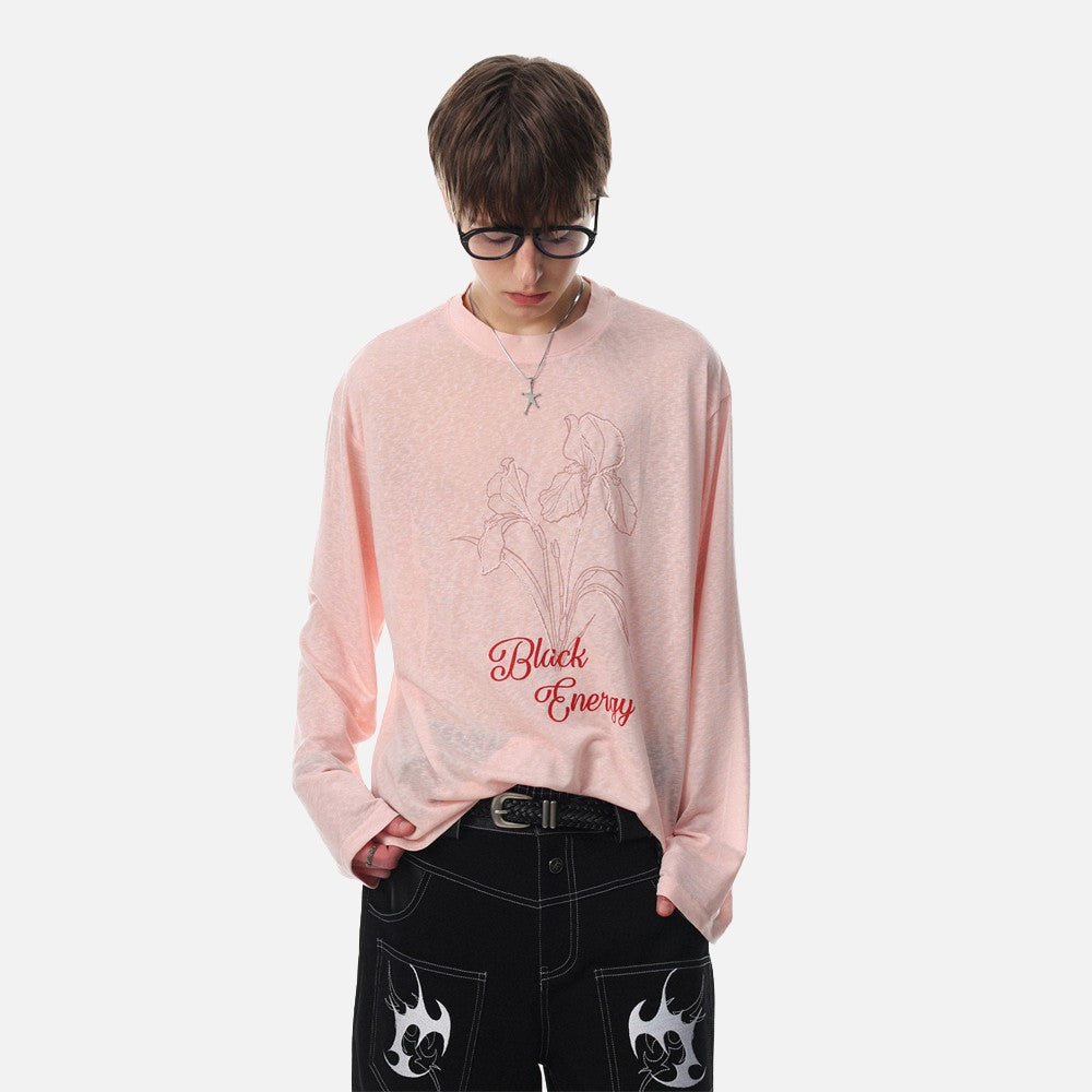 Camiseta de manga larga con dibujo lineal floral