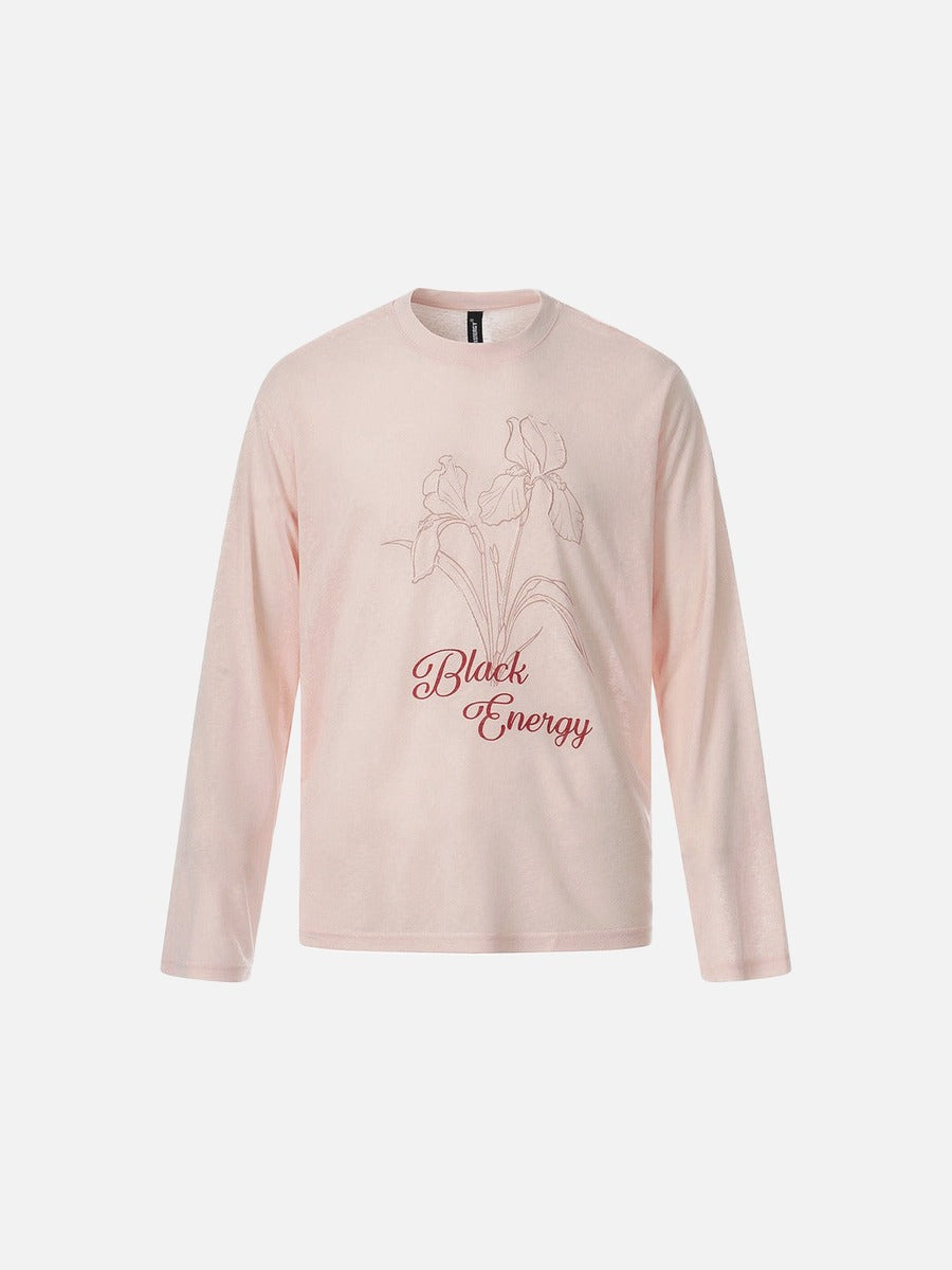 Camiseta de manga larga con dibujo lineal floral