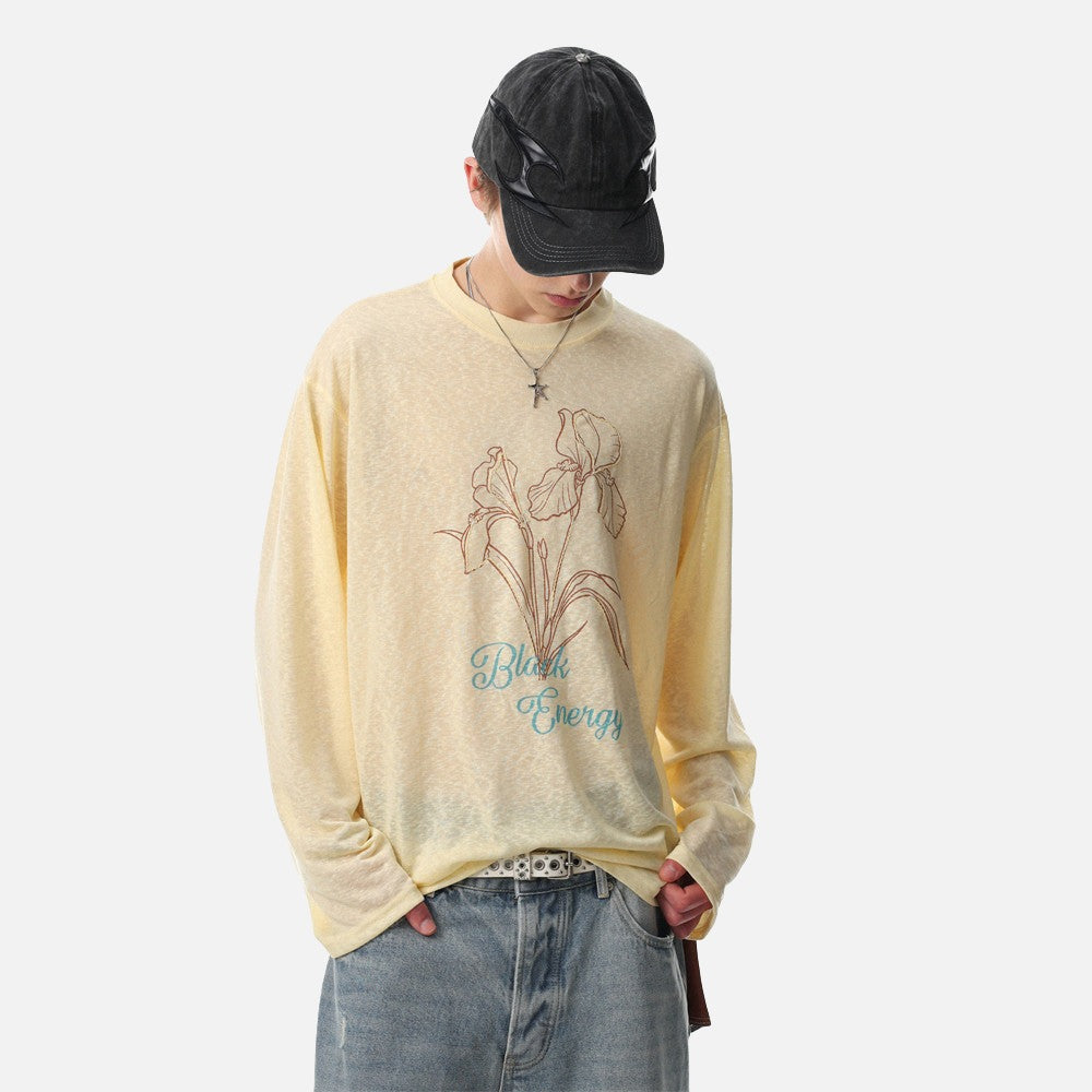 Camiseta de manga larga con dibujo lineal floral