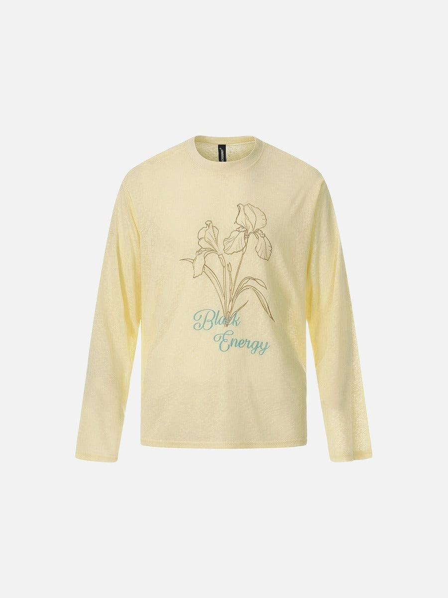 Camiseta de manga larga con dibujo lineal floral