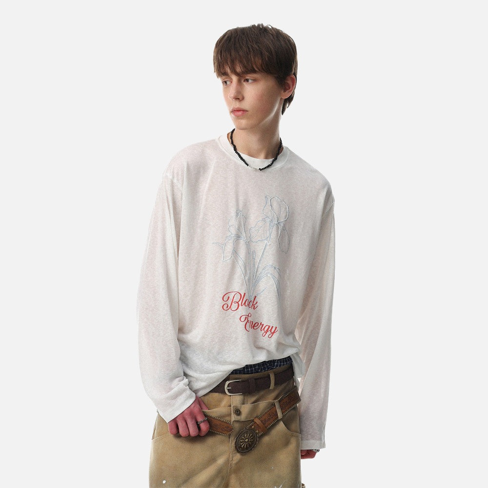 Camiseta de manga larga con dibujo lineal floral