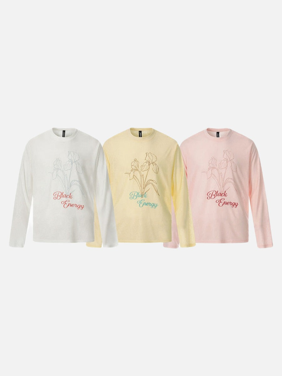 Camiseta de manga larga con dibujo lineal floral