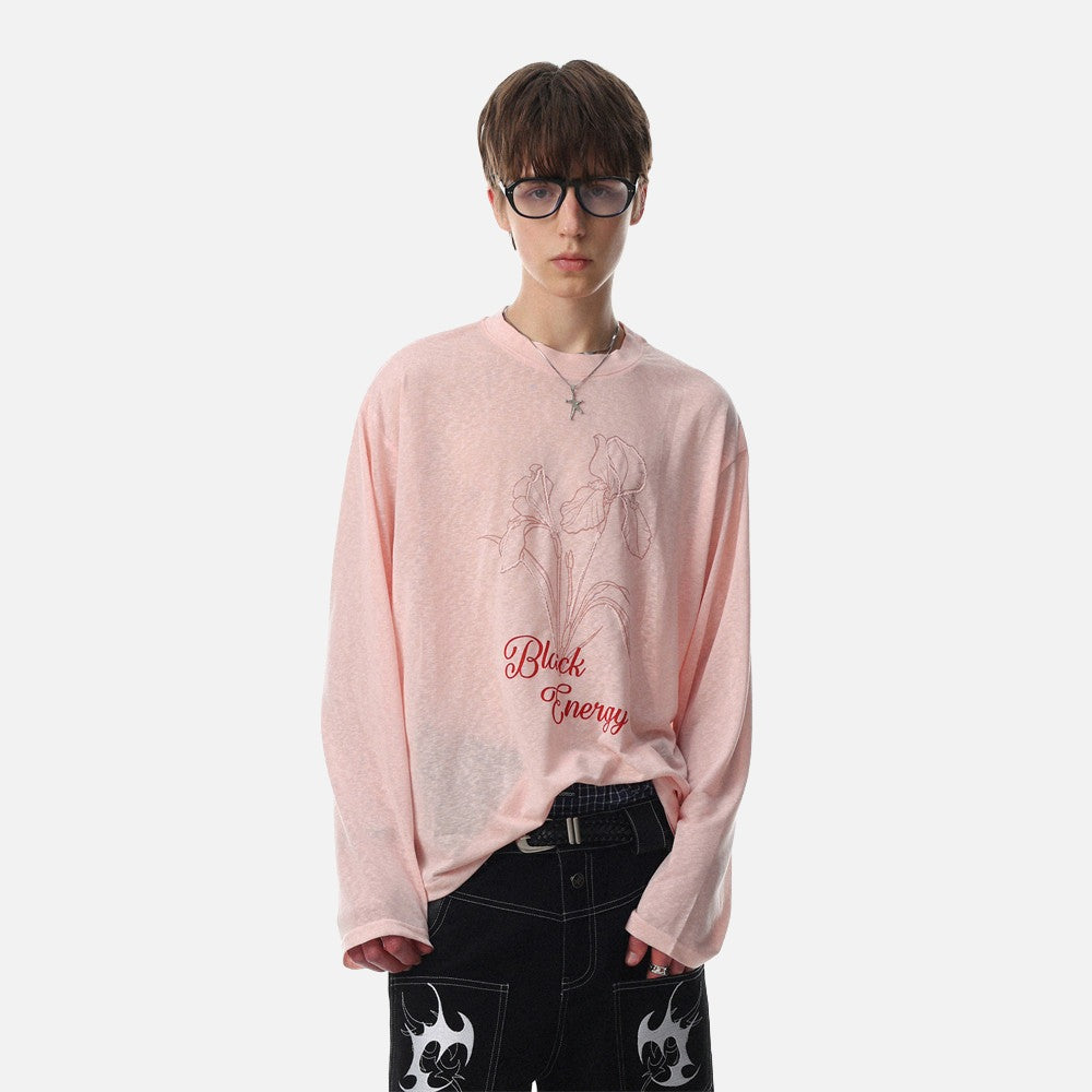 Camiseta de manga larga con dibujo lineal floral