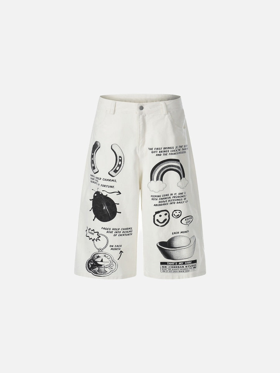 Pantalones capri de pernera ancha con estampado gráfico
