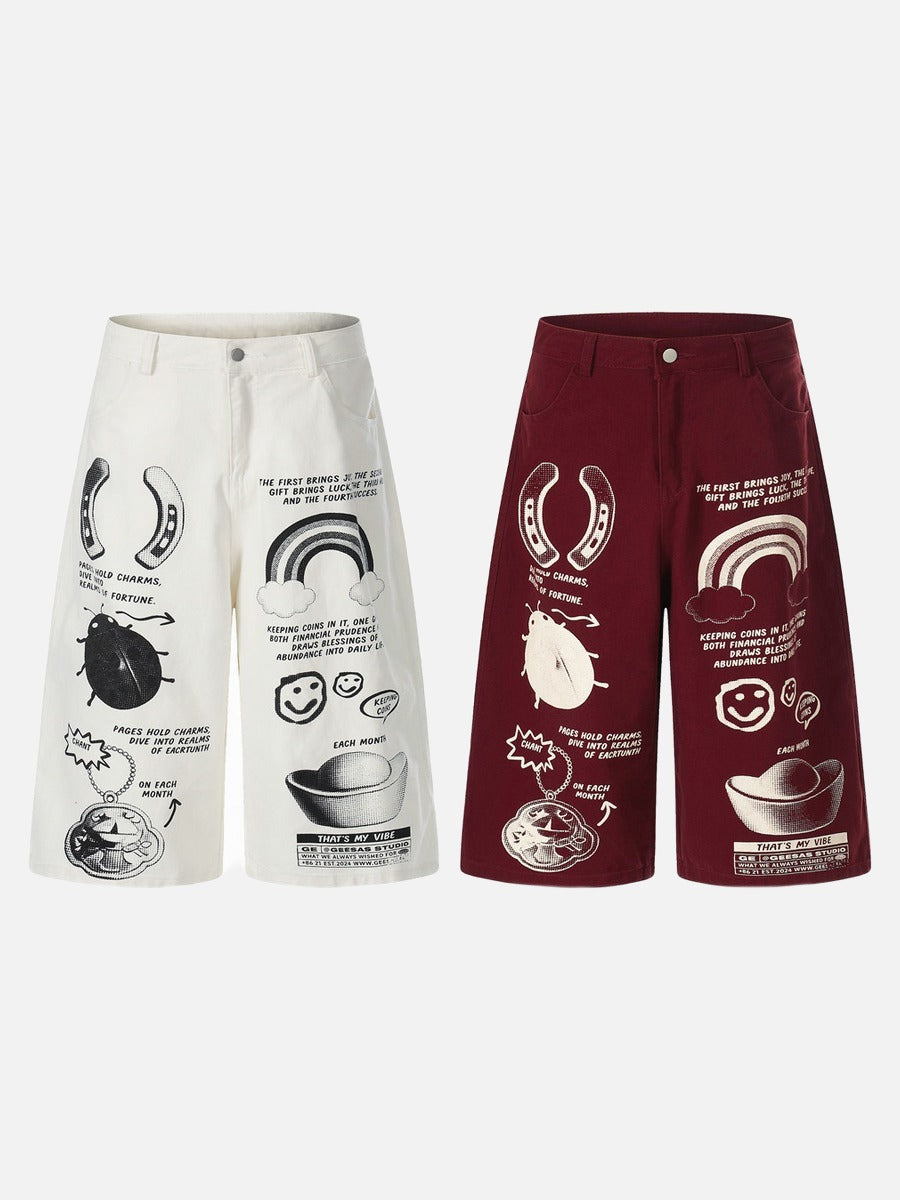 Pantalones capri de pernera ancha con estampado gráfico