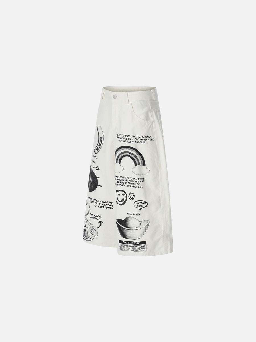 Pantalones capri de pernera ancha con estampado gráfico