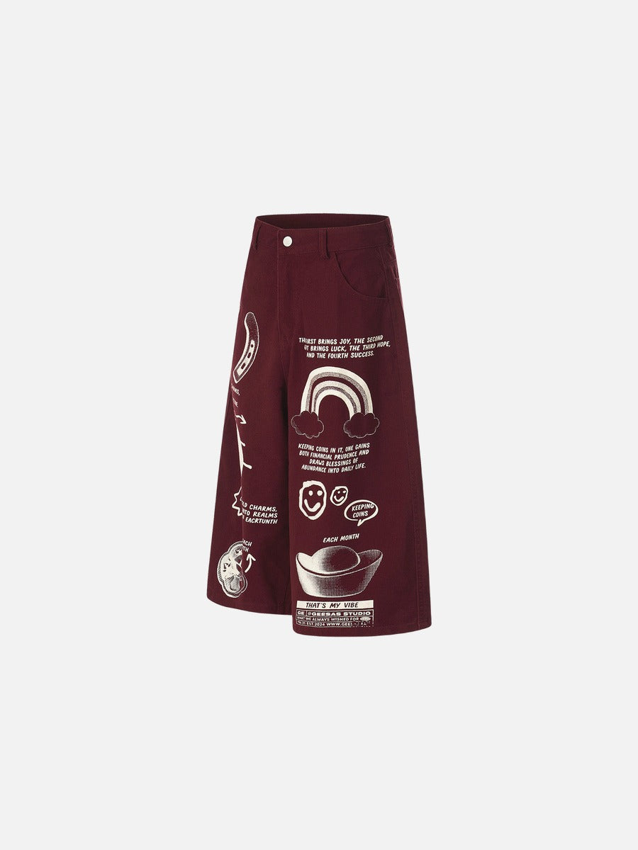 Pantalones capri de pernera ancha con estampado gráfico