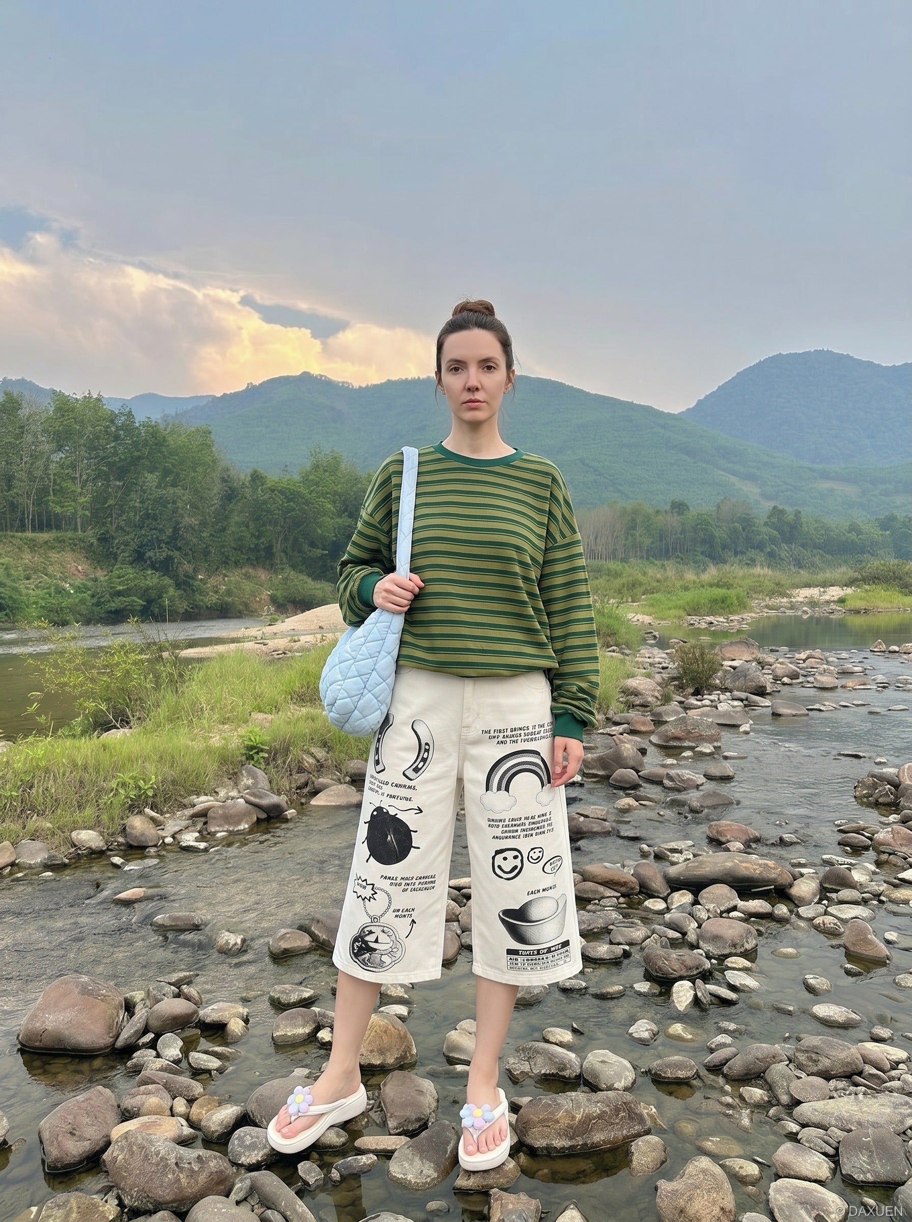 Pantalones capri de pernera ancha con estampado gráfico