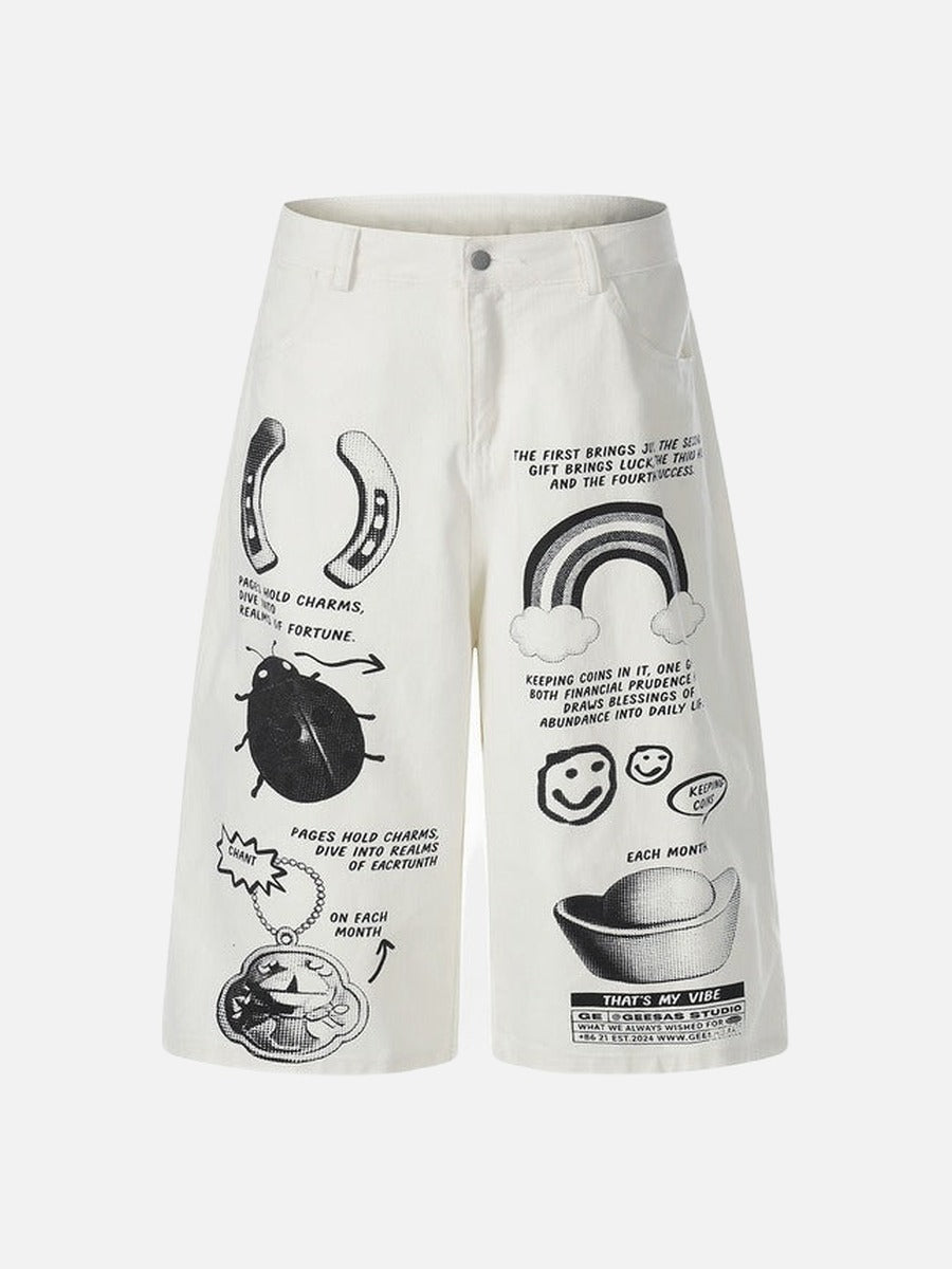 Pantalones capri de pernera ancha con estampado gráfico